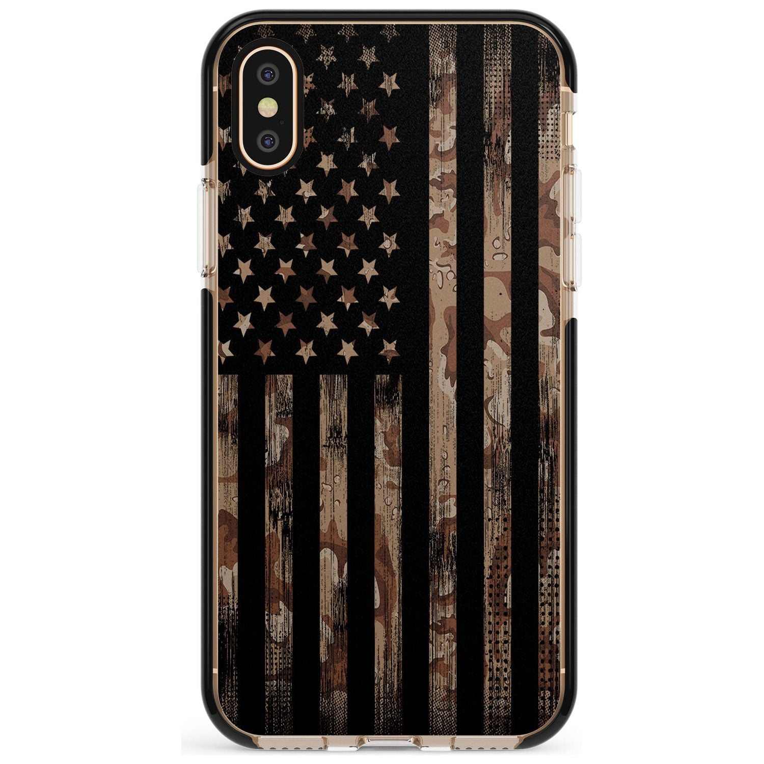 Desert Camo US Flag Black Impact Phone Case for iPhone X XS Max XR