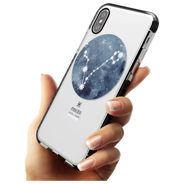 Pisces Zodiac Transparent Design - Blue Black Impact Phone Case for iPhone X XS Max XR