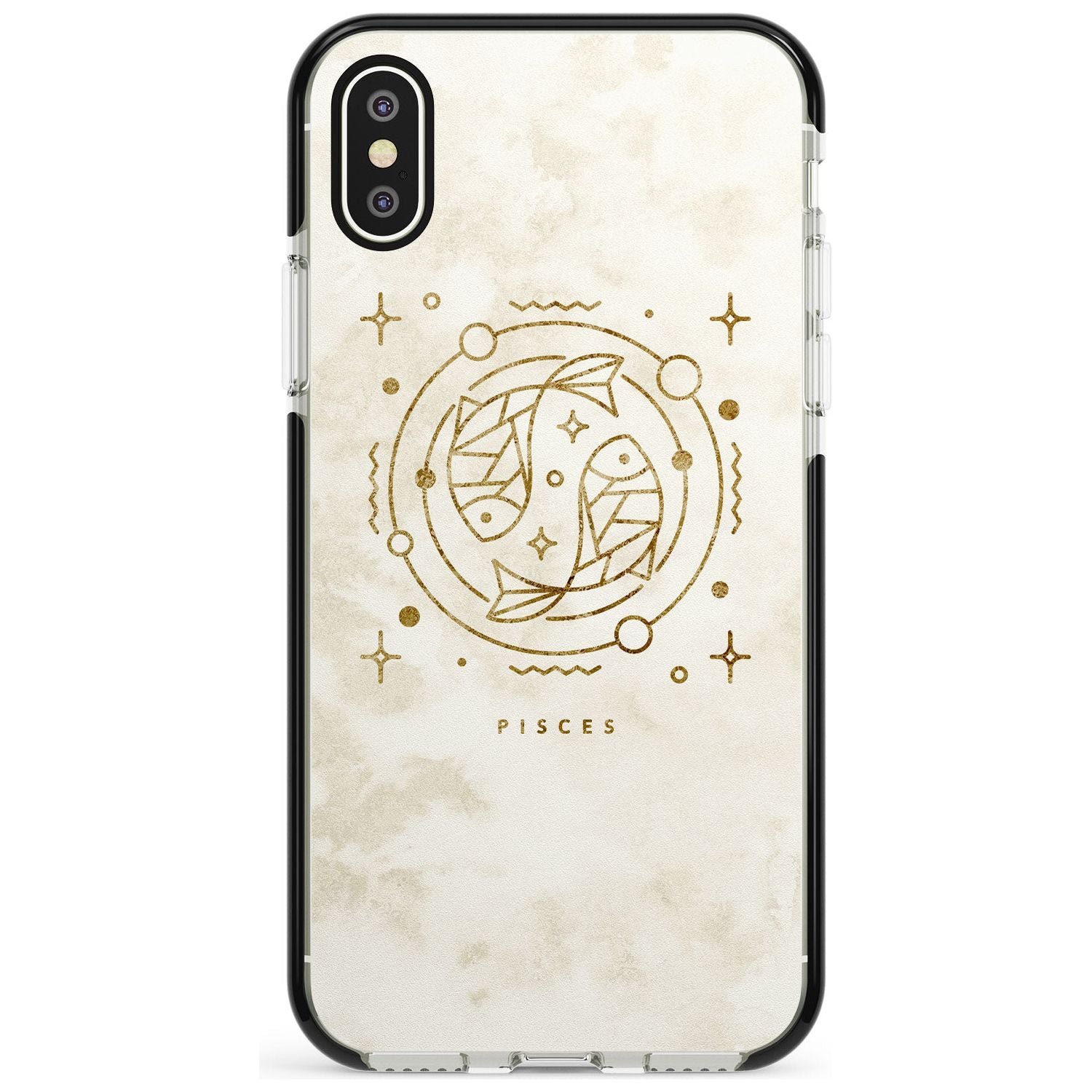 Pisces Emblem - Solid Gold Marbled Design Black Impact Phone Case for iPhone X XS Max XR