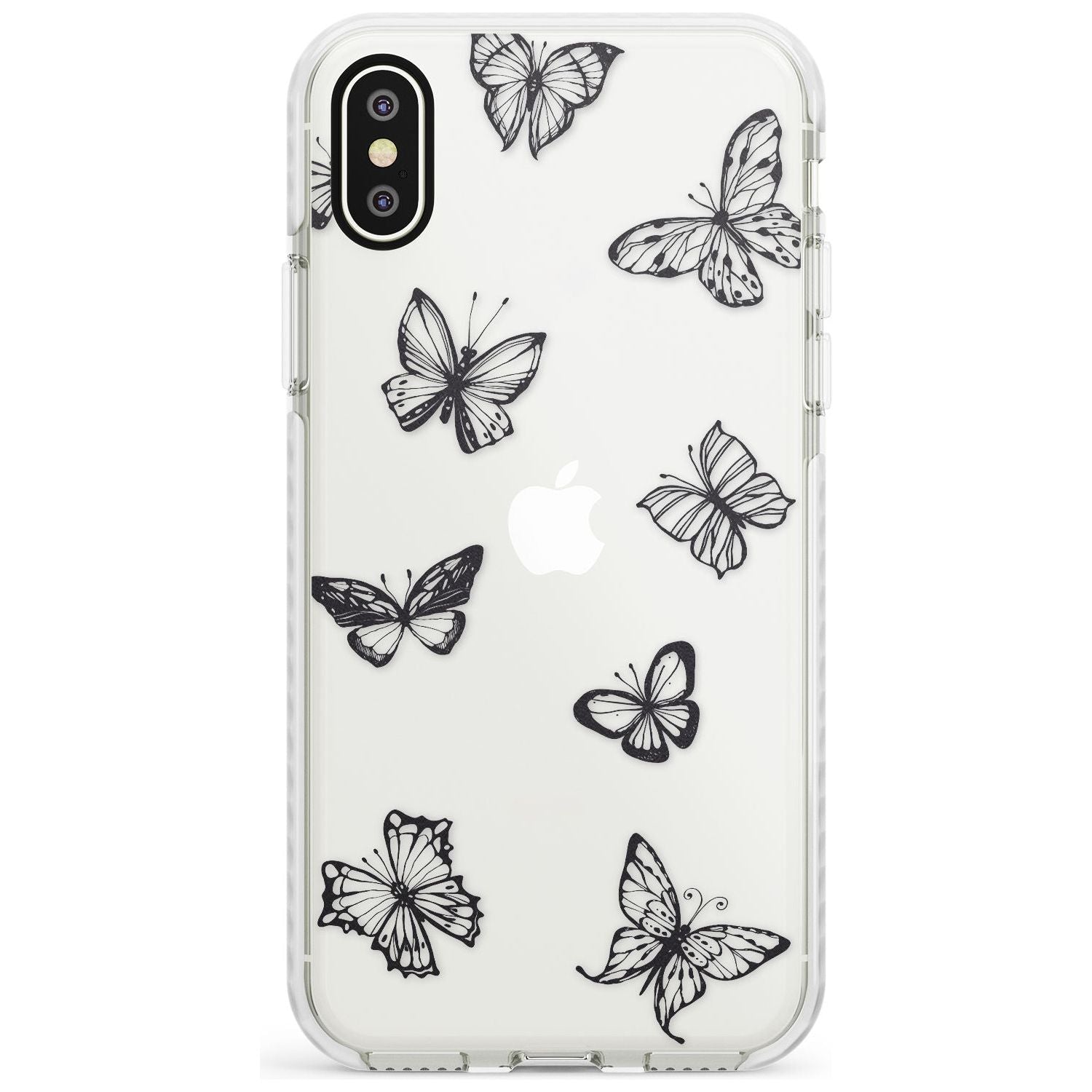 Grey Butterfly Line Pattern Impact Phone Case for iPhone X XS Max XR
