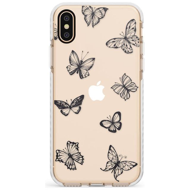 Grey Butterfly Line Pattern Impact Phone Case for iPhone X XS Max XR