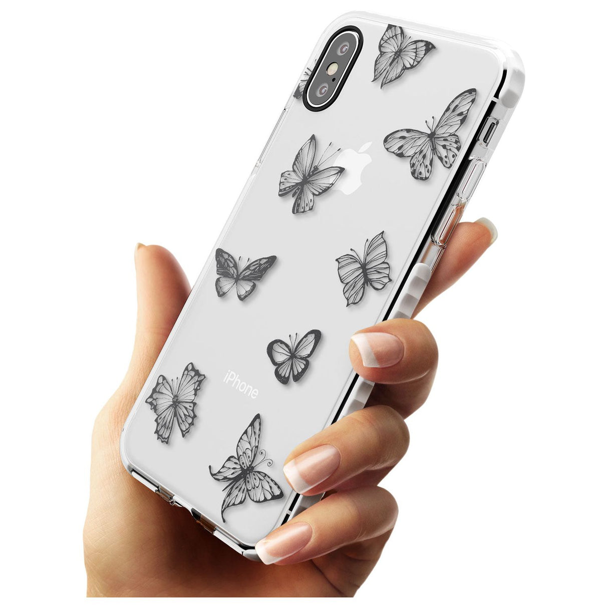 Grey Butterfly Line Pattern Impact Phone Case for iPhone X XS Max XR