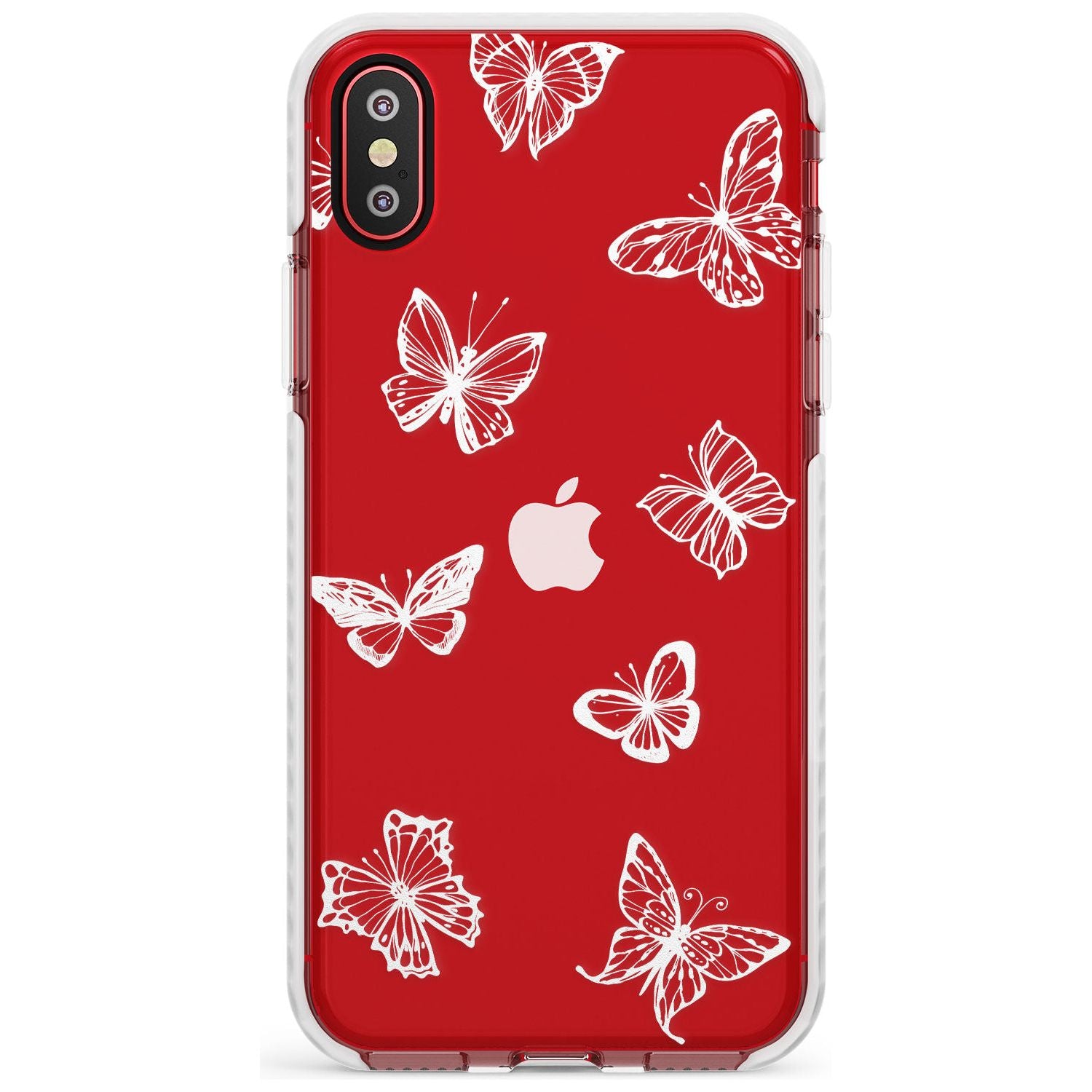 White Butterfly Line Pattern Impact Phone Case for iPhone X XS Max XR