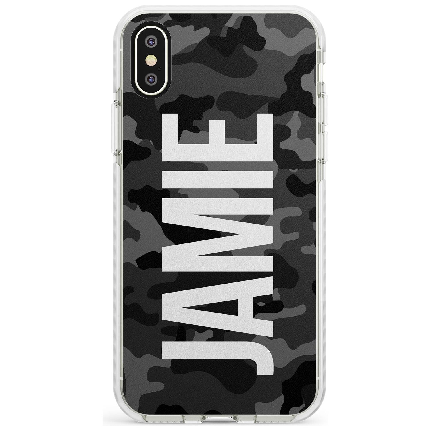 Vertical Name Personalised Black Camouflage Impact Phone Case for iPhone X XS Max XR