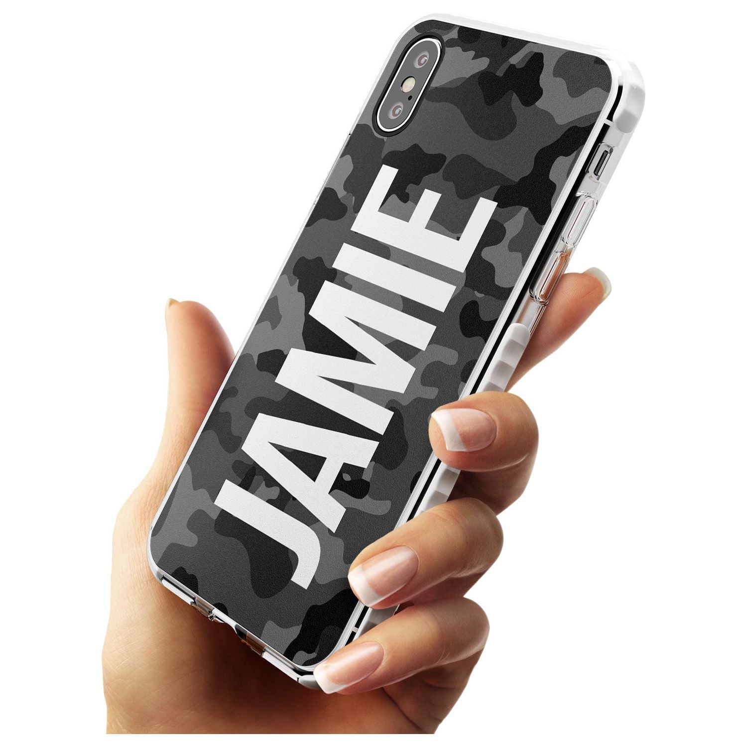 Vertical Name Personalised Black Camouflage Impact Phone Case for iPhone X XS Max XR