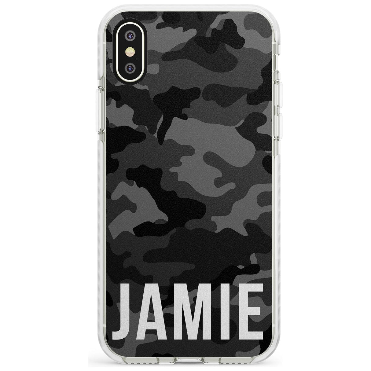 Horizontal Name Personalised Black Camouflage Impact Phone Case for iPhone X XS Max XR