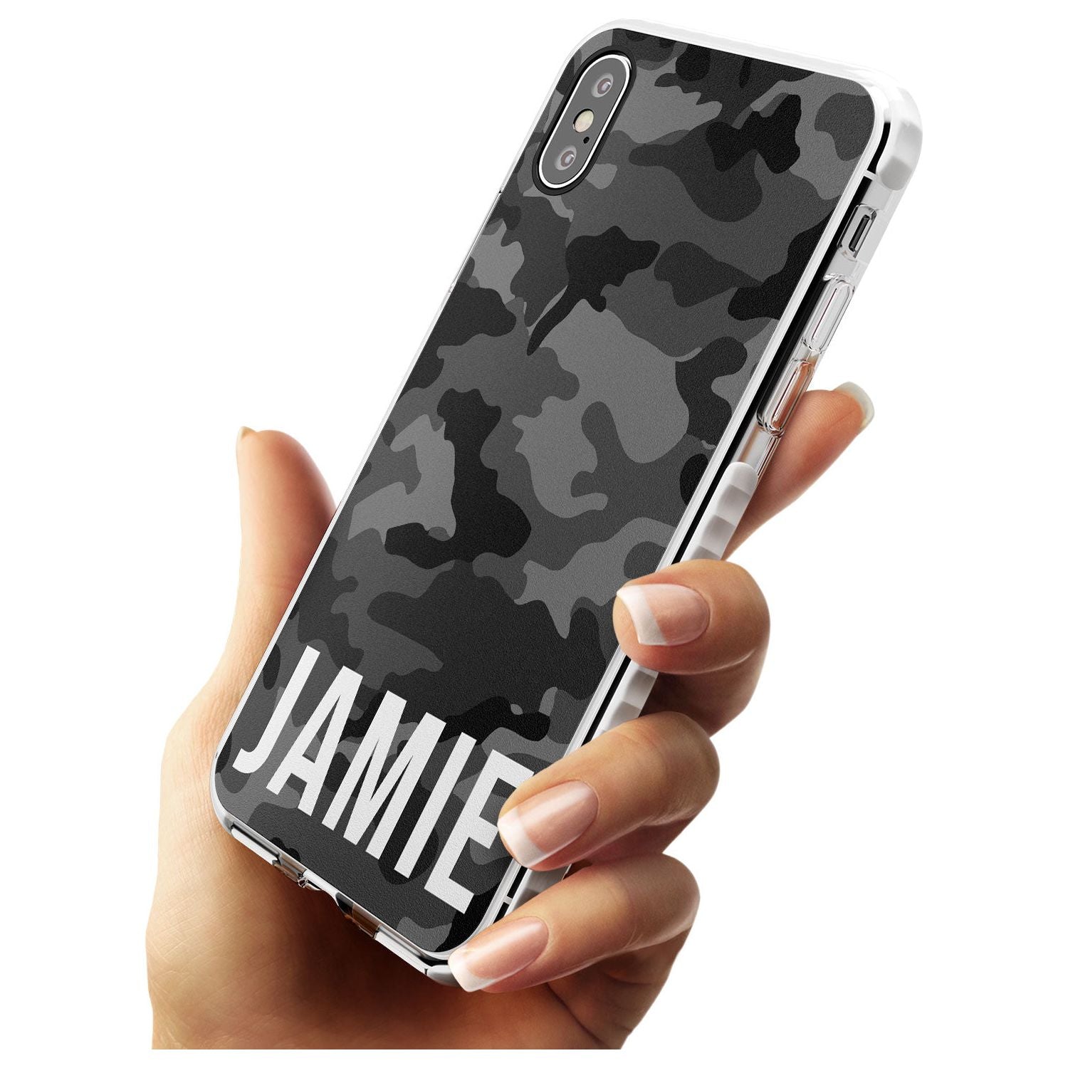 Horizontal Name Personalised Black Camouflage Impact Phone Case for iPhone X XS Max XR