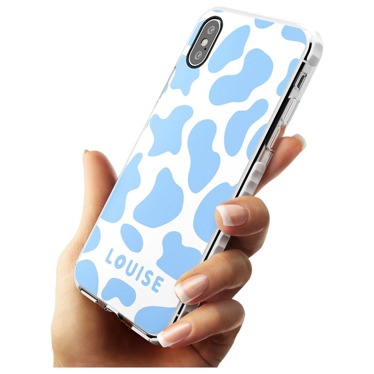 Personalised Blue and White Cow Print Impact Phone Case for iPhone X XS Max XR