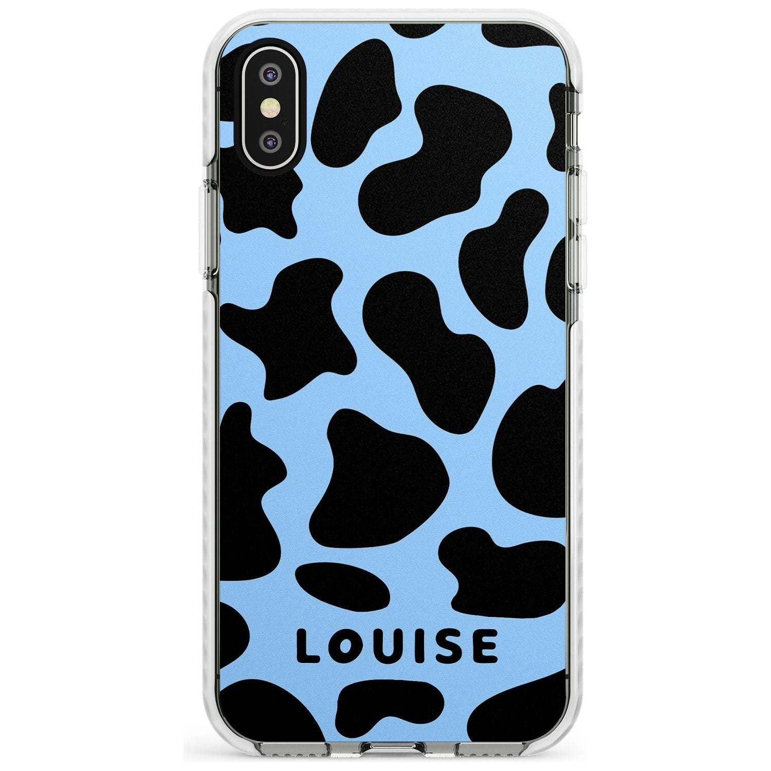 Personalised Blue and Black Cow Print Impact Phone Case for iPhone X XS Max XR