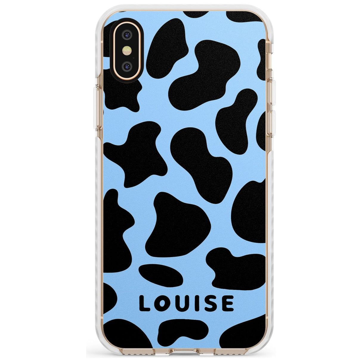 Personalised Blue and Black Cow Print Impact Phone Case for iPhone X XS Max XR