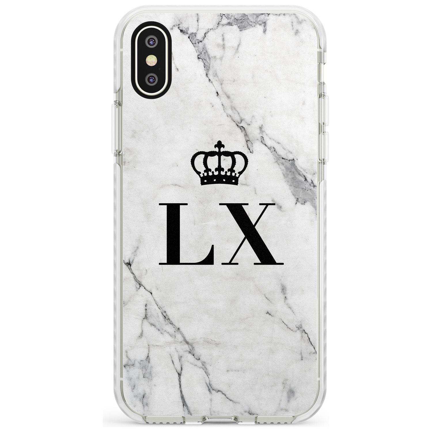 Personalised Initials with Crown on White Marble Impact Phone Case for iPhone X XS Max XR