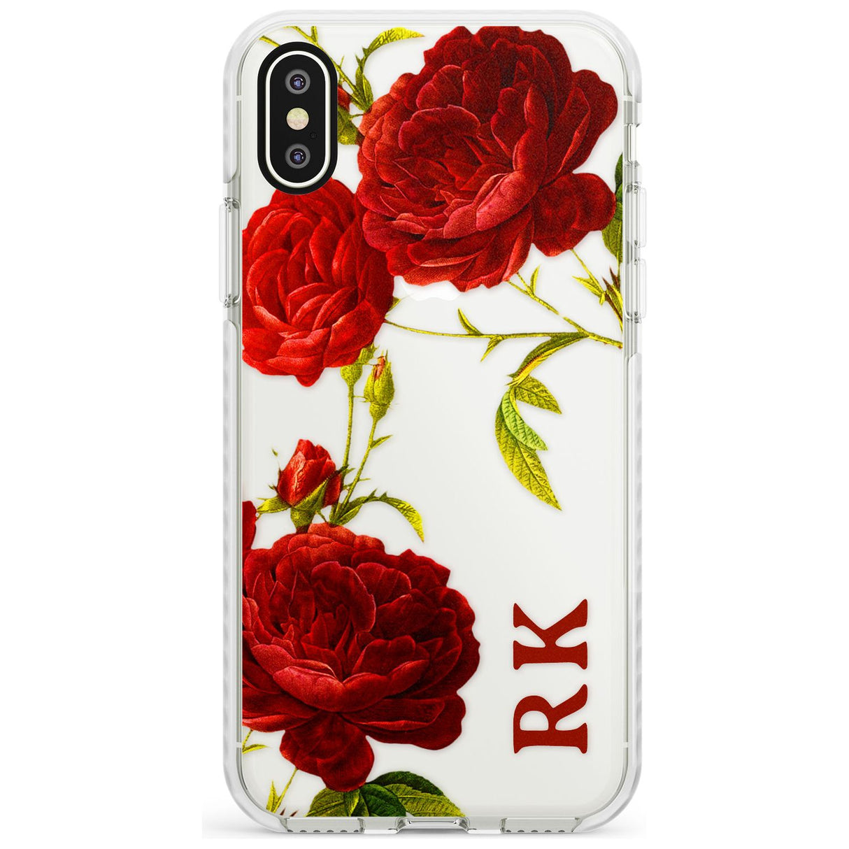 Custom Clear Vintage Floral Red Roses Impact Phone Case for iPhone X XS Max XR