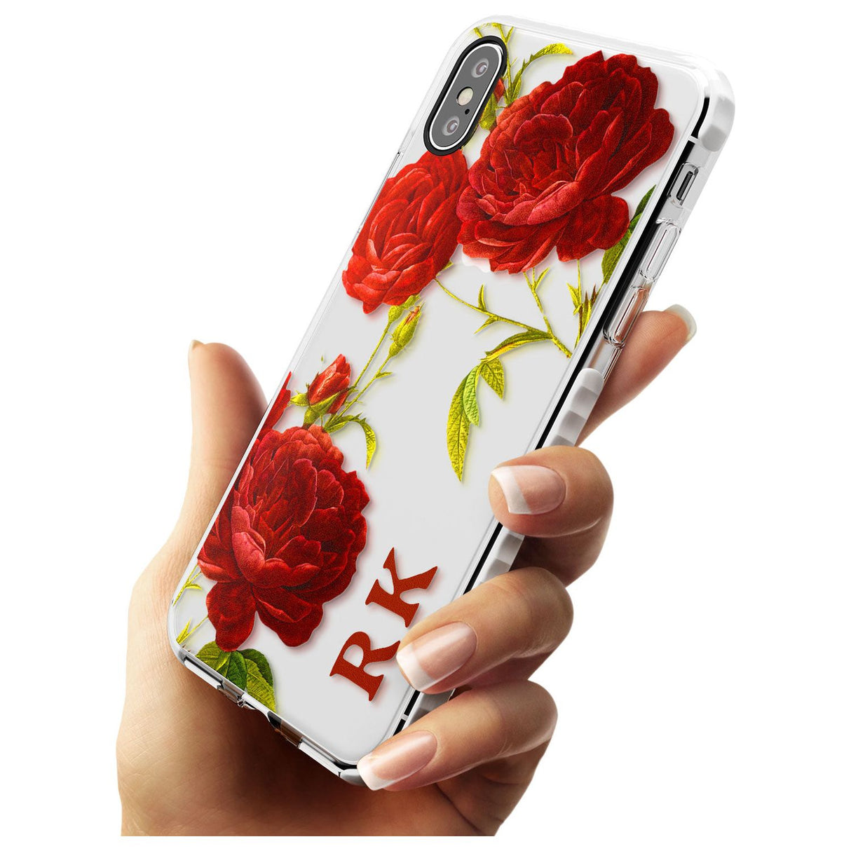 Custom Clear Vintage Floral Red Roses Impact Phone Case for iPhone X XS Max XR