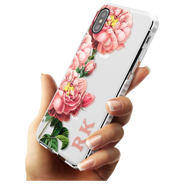 Custom Clear Vintage Floral Pink Peonies Impact Phone Case for iPhone X XS Max XR