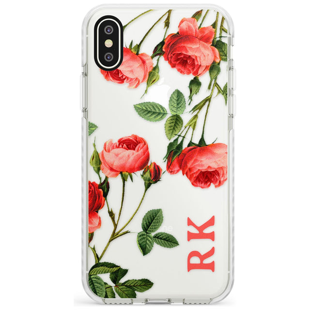 Custom Clear Vintage Floral Pink Roses Impact Phone Case for iPhone X XS Max XR