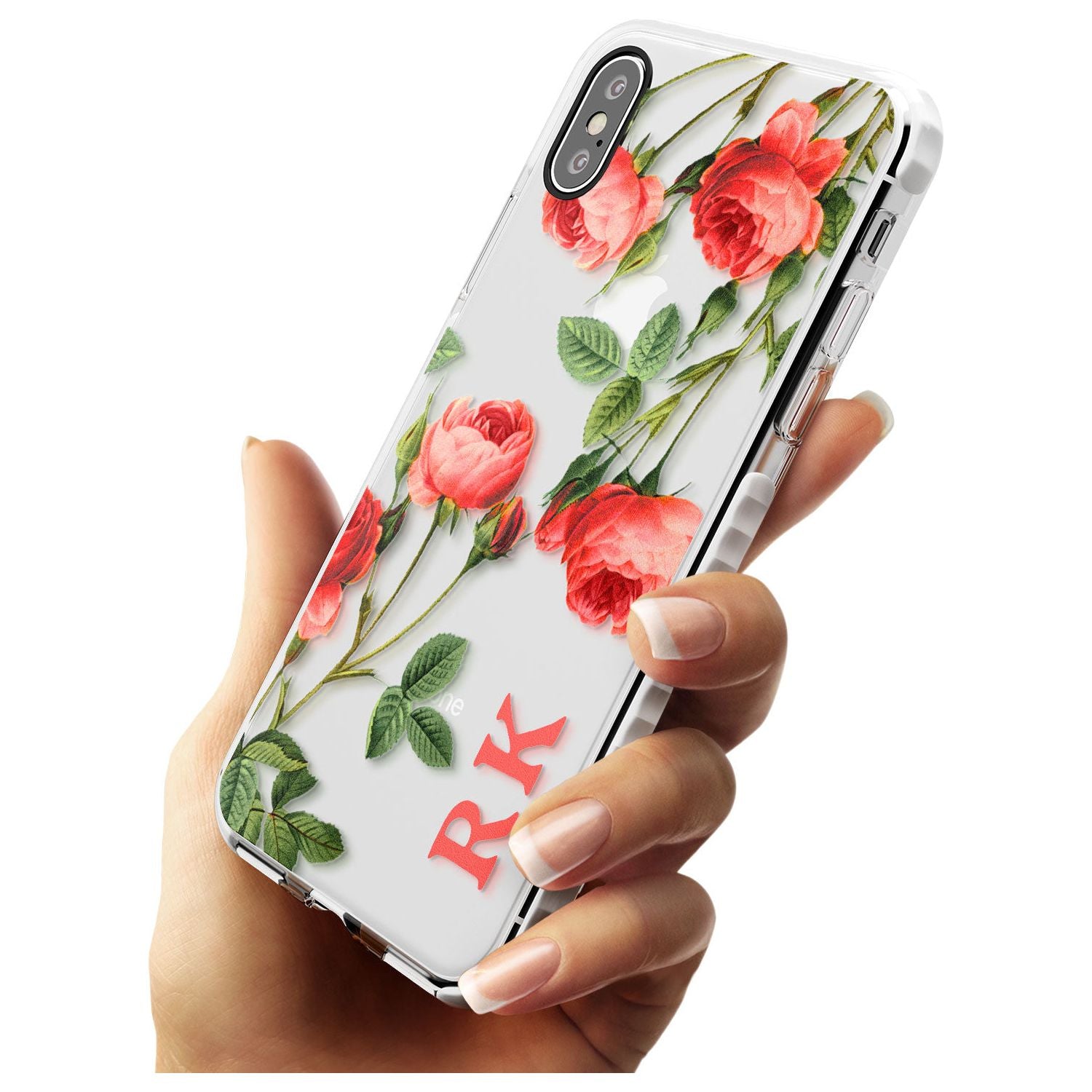 Custom Clear Vintage Floral Pink Roses Impact Phone Case for iPhone X XS Max XR