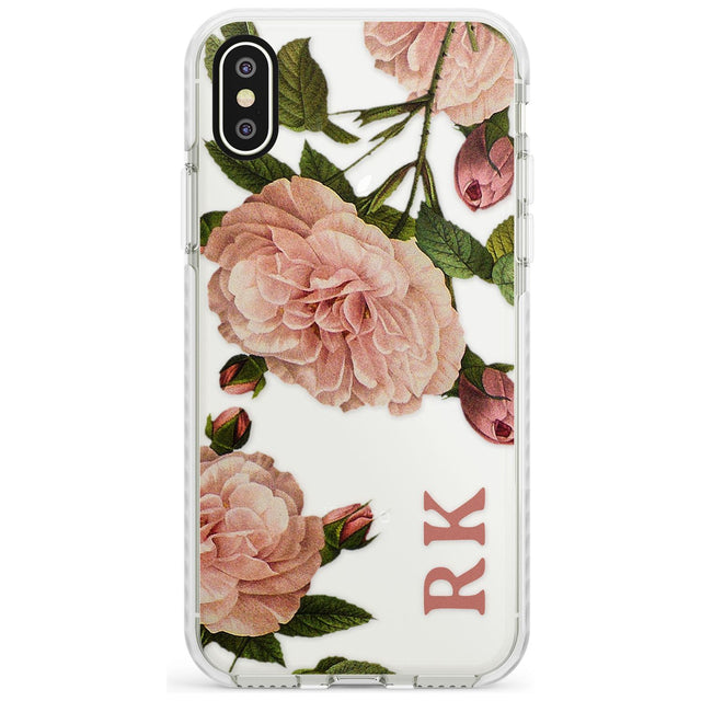 Custom Clear Vintage Floral Pale Pink Peonies Impact Phone Case for iPhone X XS Max XR