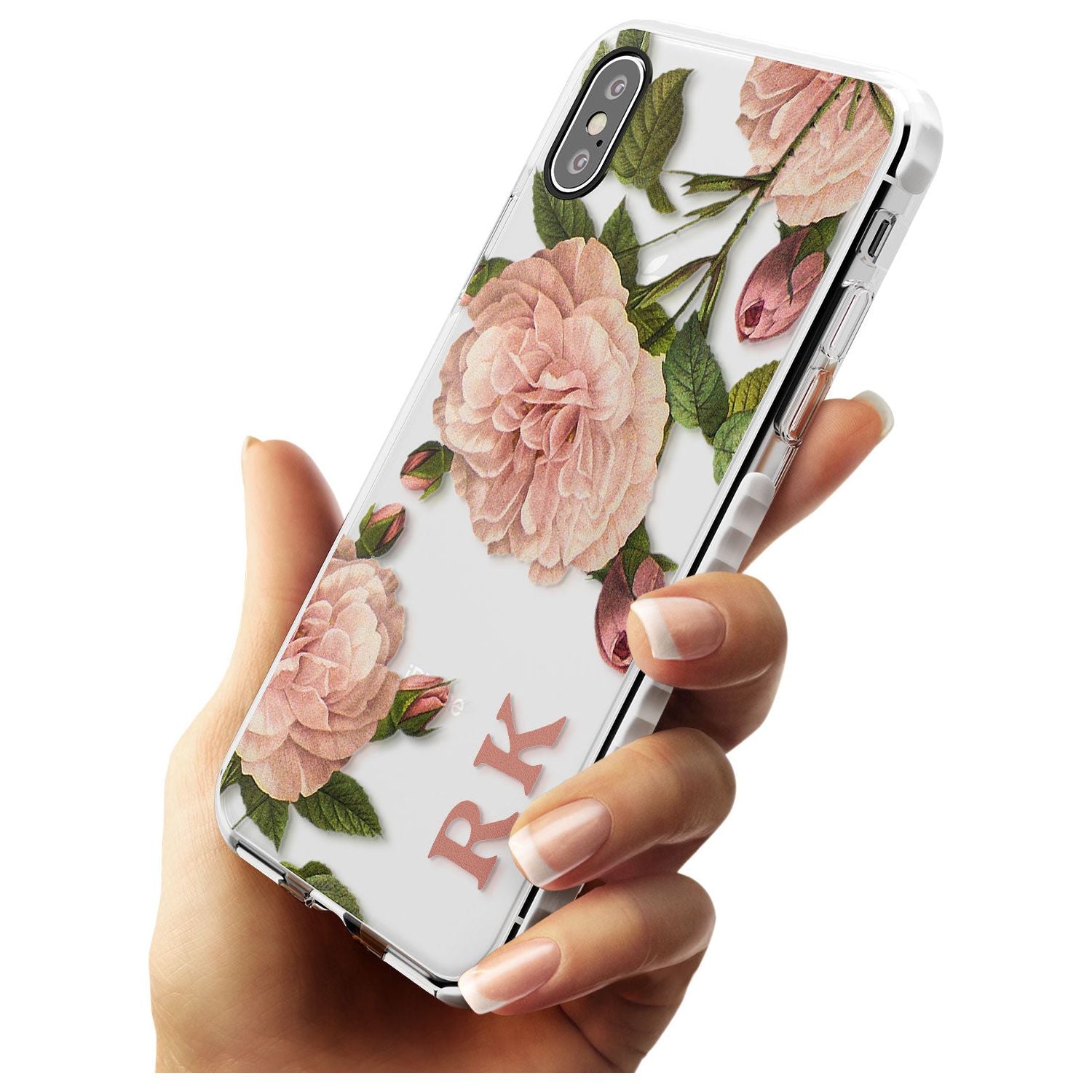 Custom Clear Vintage Floral Pale Pink Peonies Impact Phone Case for iPhone X XS Max XR