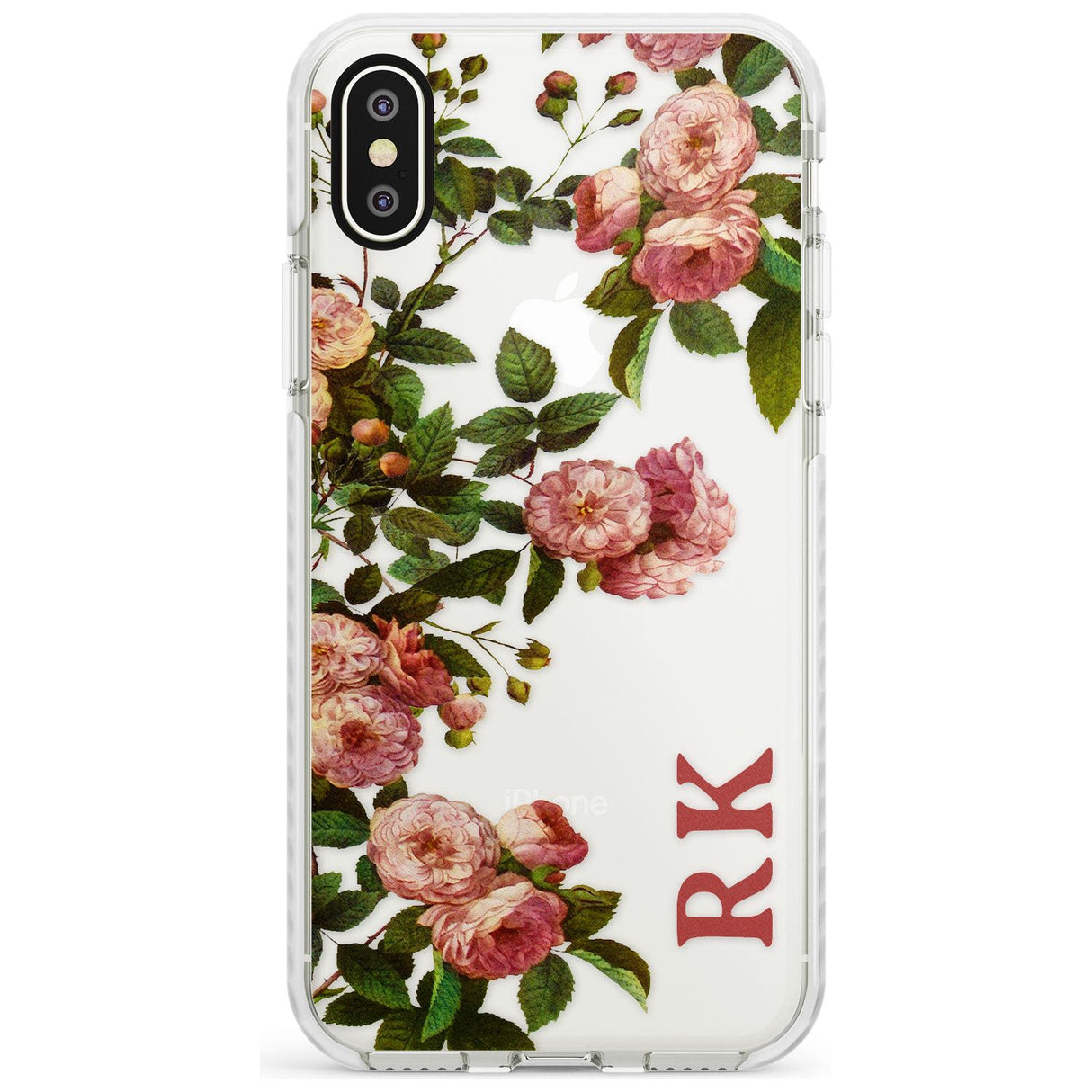 Custom Clear Vintage Floral Pink Garden Roses Impact Phone Case for iPhone X XS Max XR