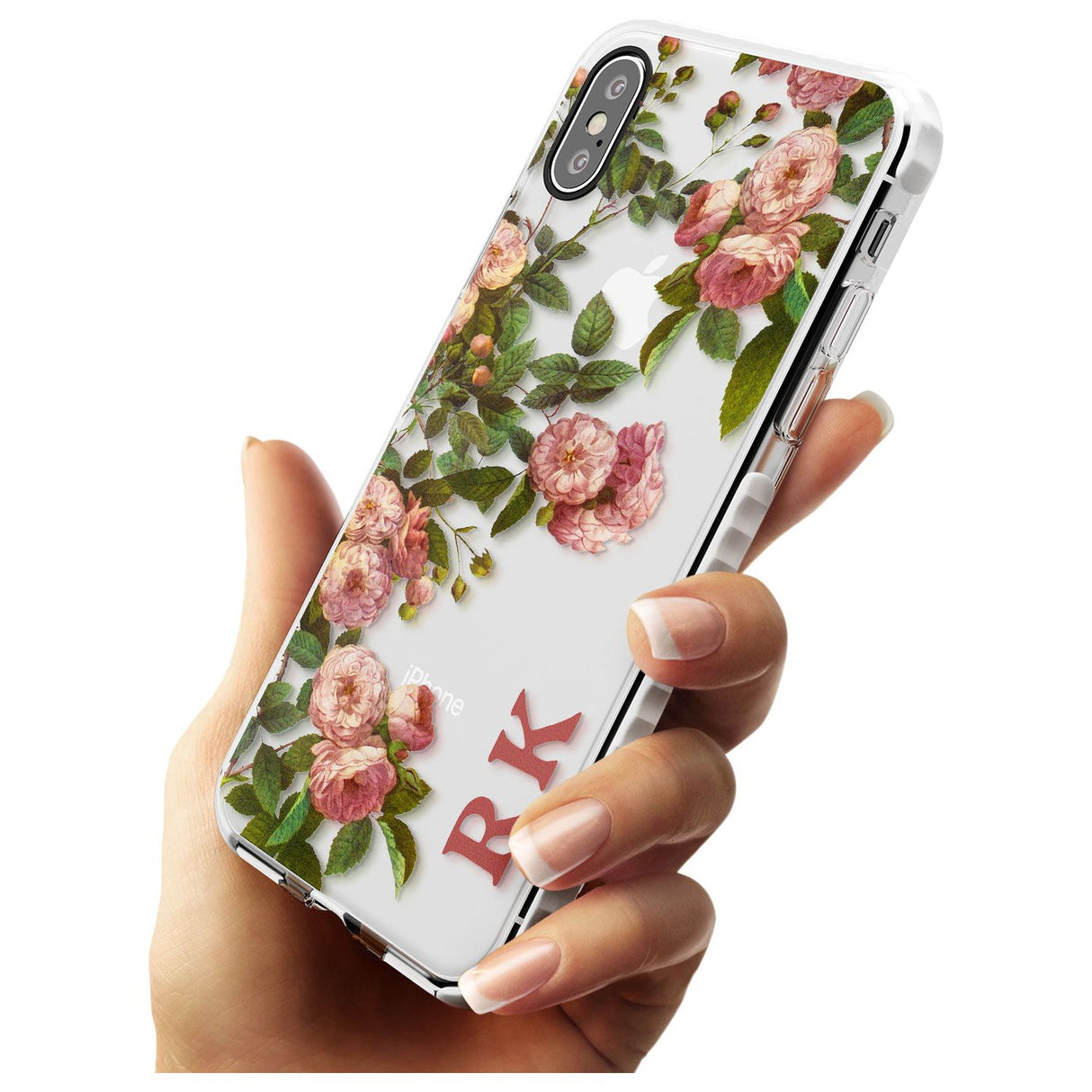 Custom Clear Vintage Floral Pink Garden Roses Impact Phone Case for iPhone X XS Max XR