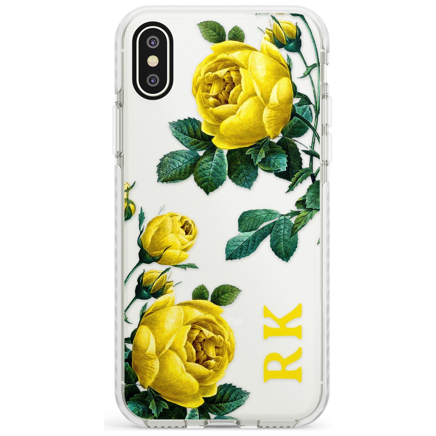 Custom Clear Vintage Floral Yellow Roses Impact Phone Case for iPhone X XS Max XR