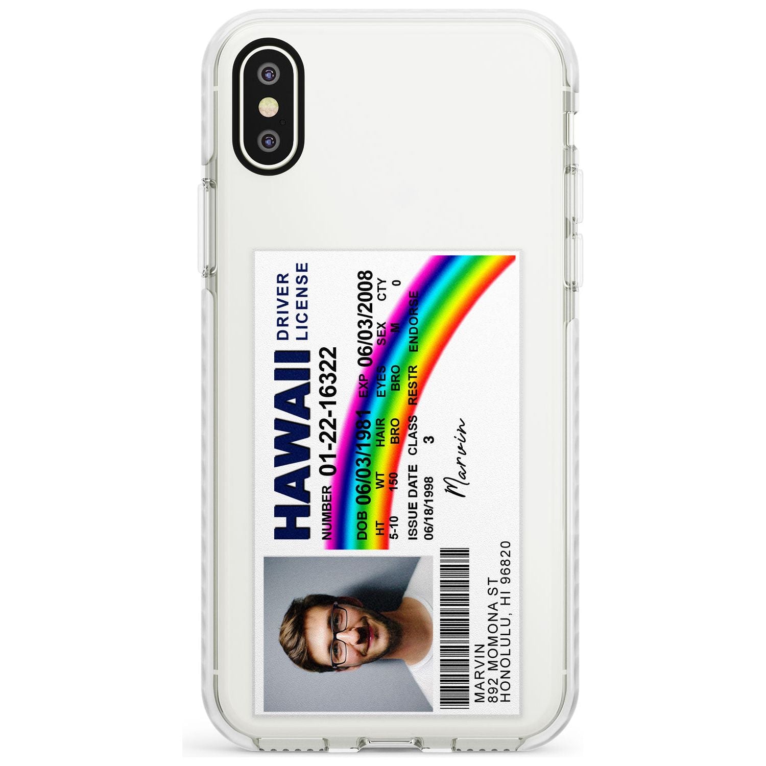 Personalised Hawaii Driving License Impact Phone Case for iPhone X XS Max XR