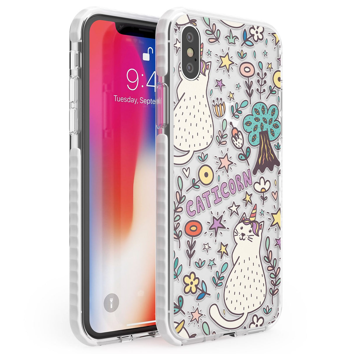 Caticorn pattern Phone Case iPhone X / iPhone XS / Impact Case,iPhone XR / Impact Case,iPhone XS MAX / Impact Case Blanc Space