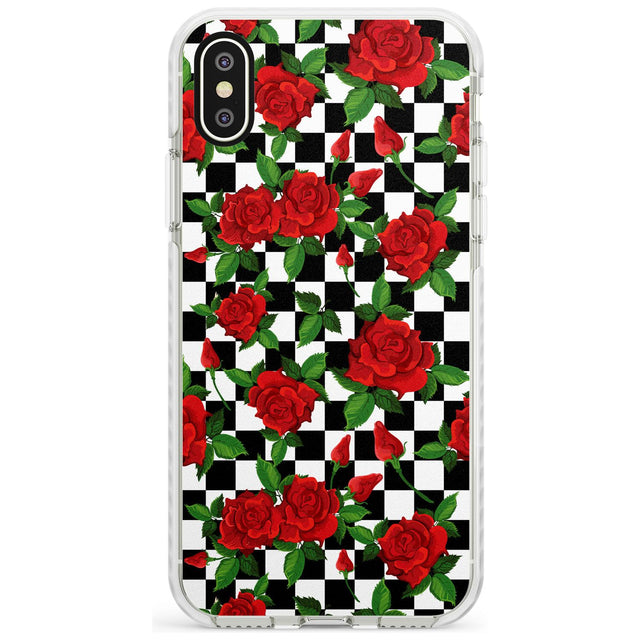 Checkered Pattern & Red Roses Impact Phone Case for iPhone X XS Max XR