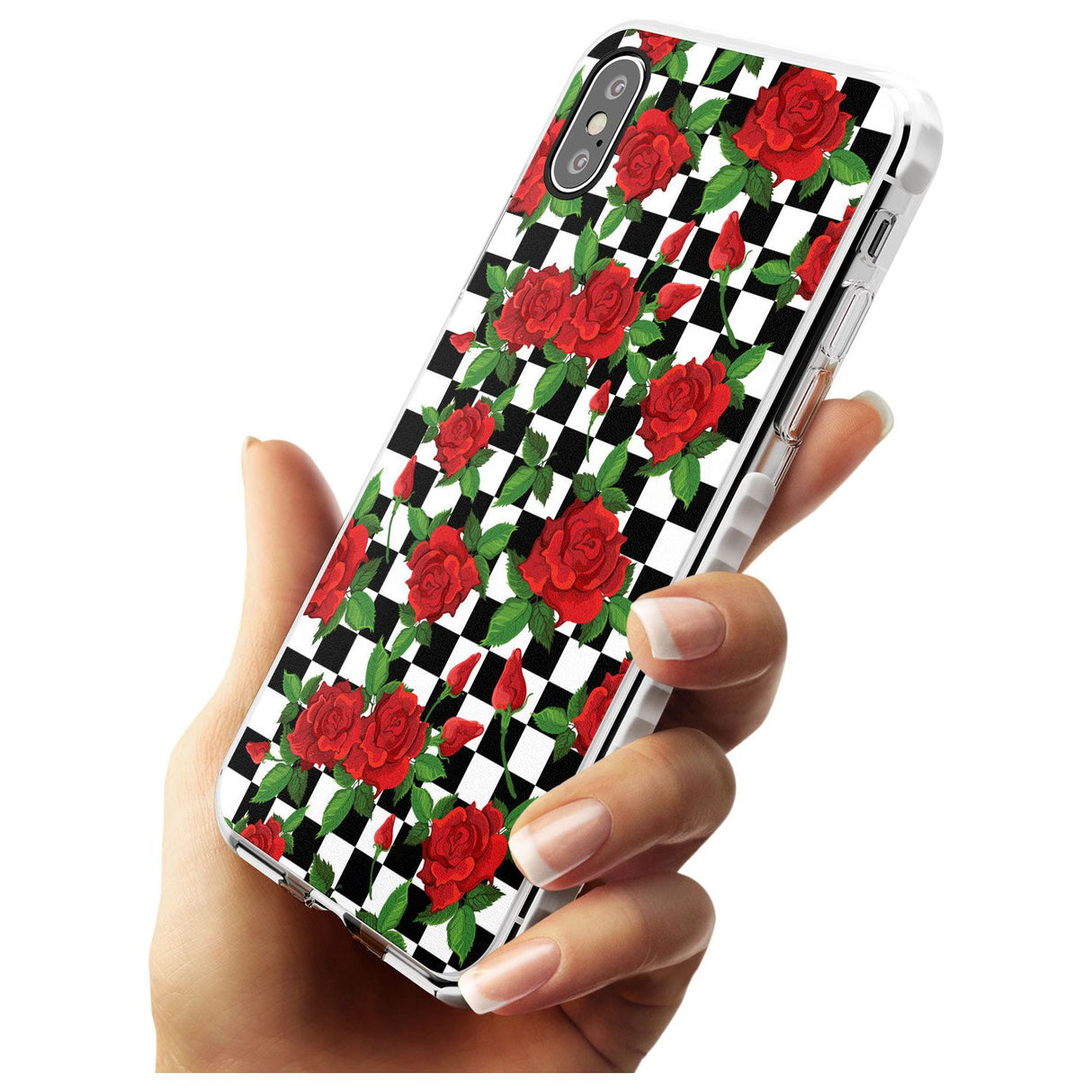 Checkered Pattern & Red Roses Impact Phone Case for iPhone X XS Max XR