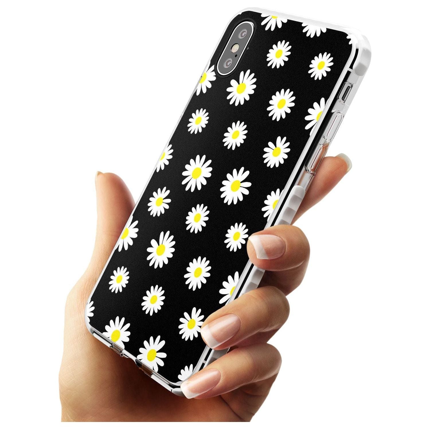 White Daisy Pattern (Black) Impact Phone Case for iPhone X XS Max XR