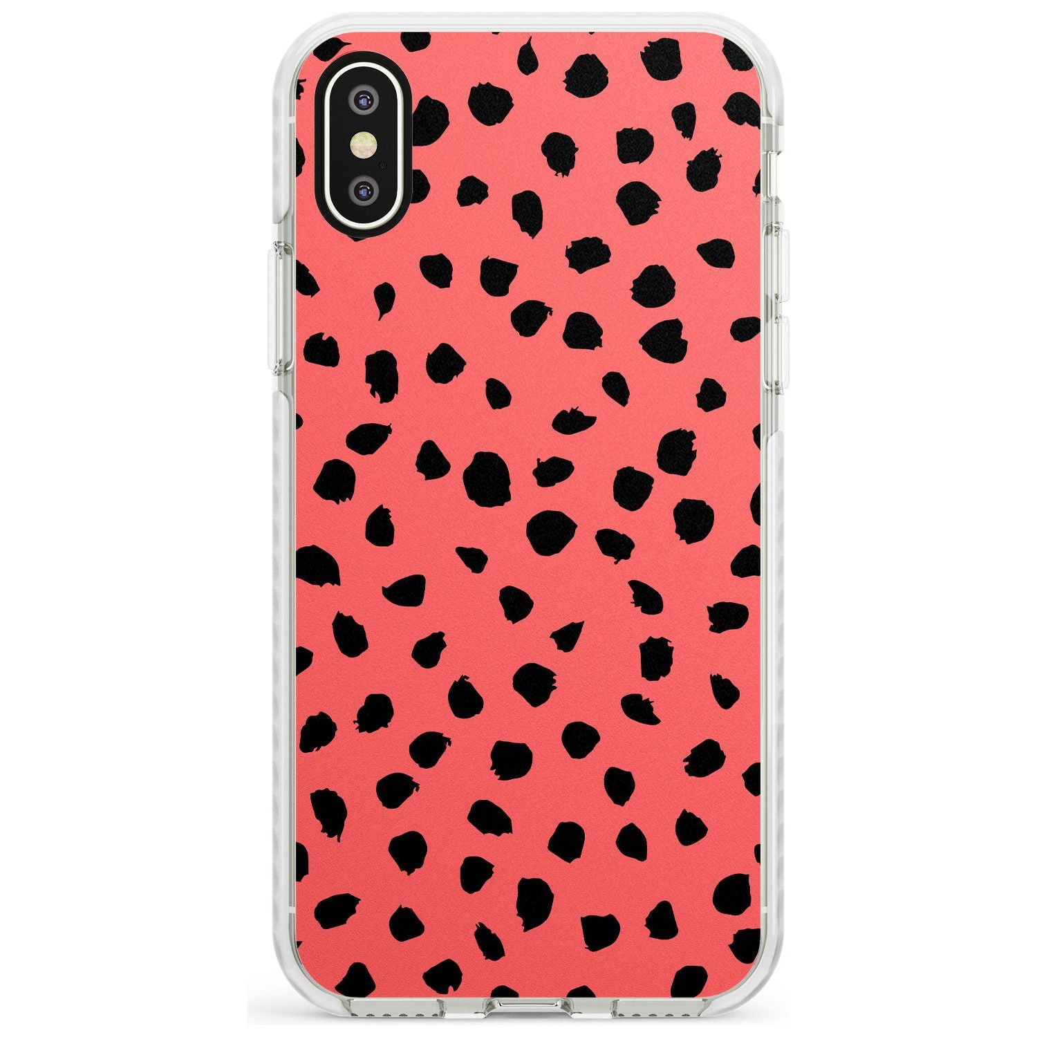 Black on Salmon Pink Dalmatian Polka Dot Spots Impact Phone Case for iPhone X XS Max XR
