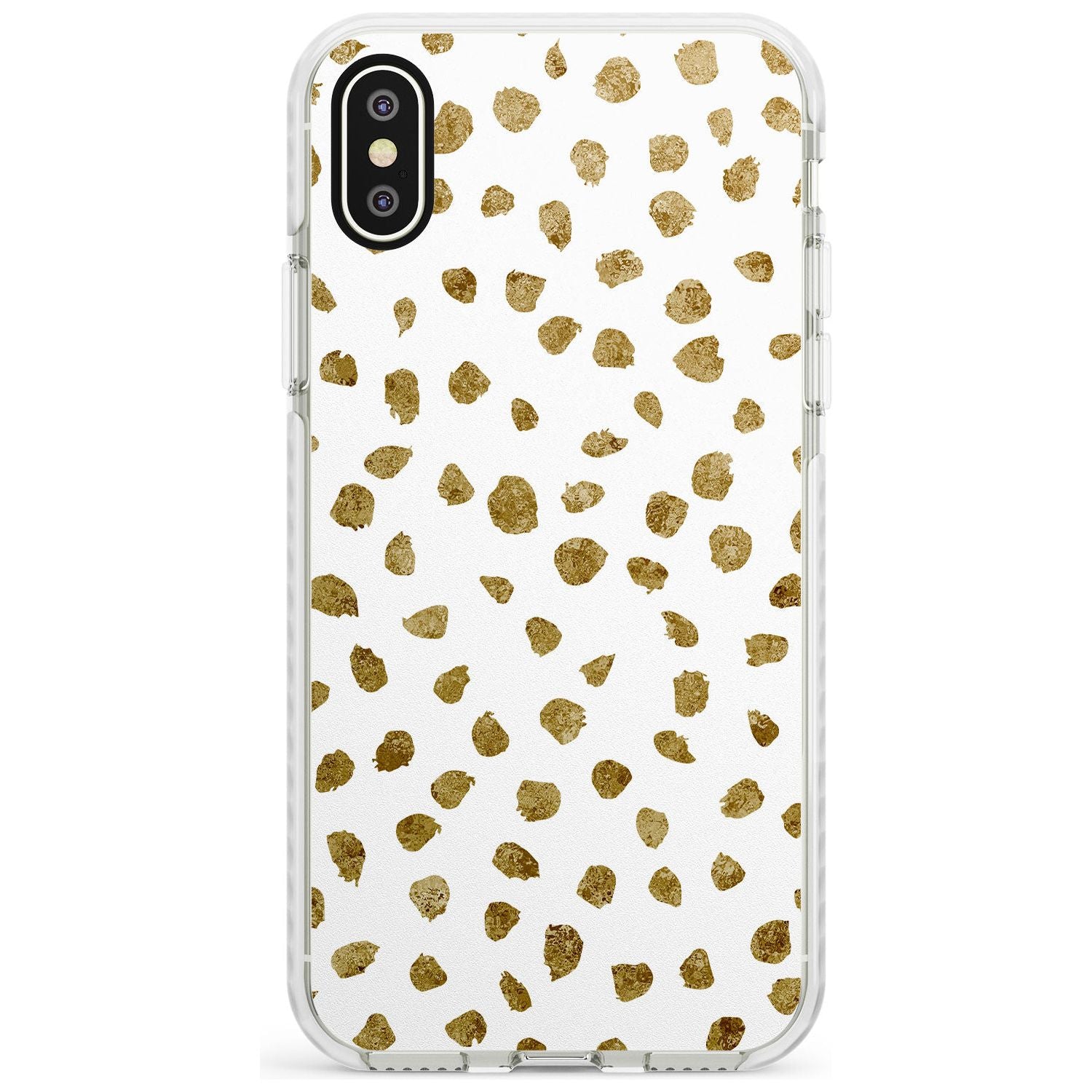 Gold Look on White Dalmatian Polka Dot Spots Impact Phone Case for iPhone X XS Max XR