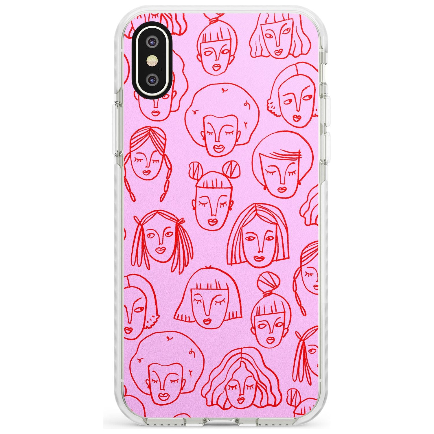 Girl Portrait Doodles in Pink & Red Impact Phone Case for iPhone X XS Max XR