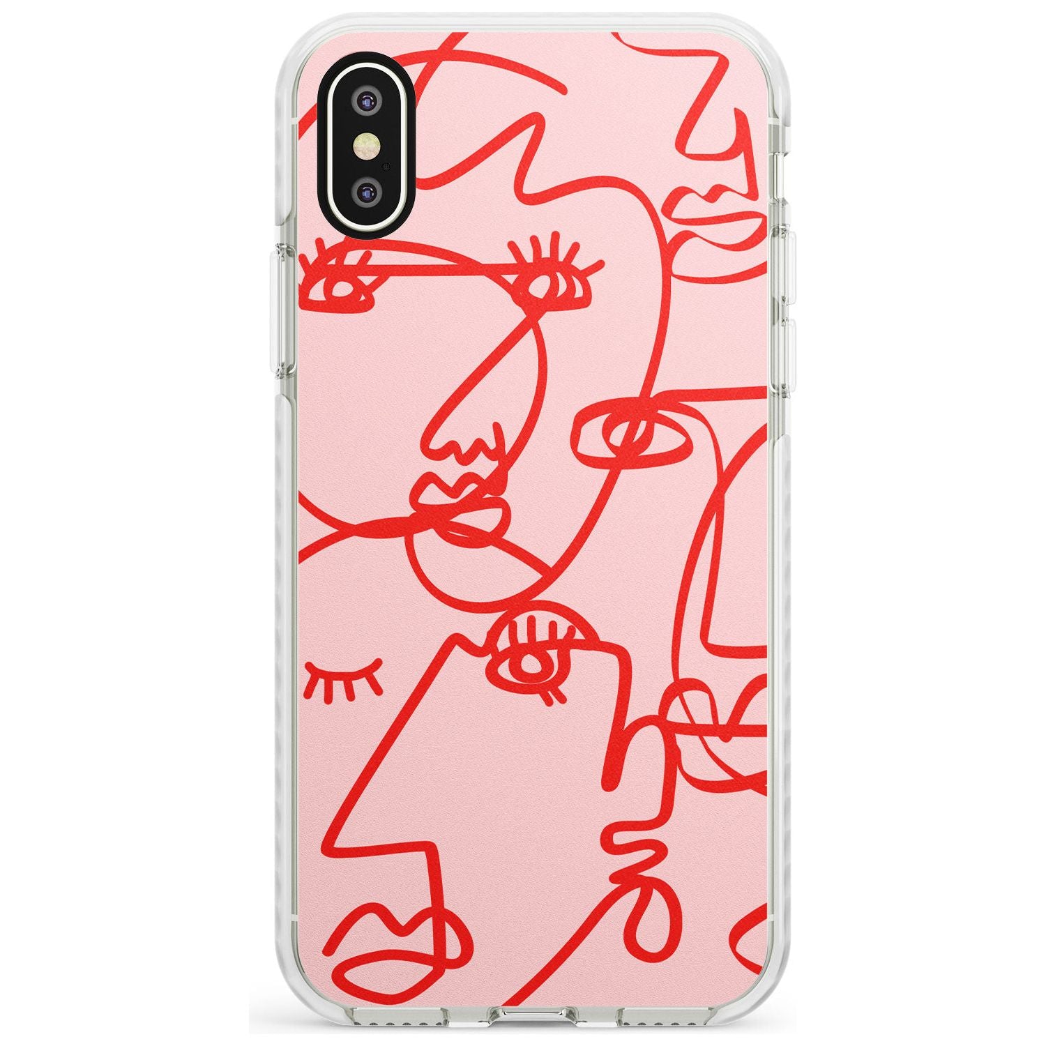 Continuous Line Faces: Red on Pink Slim TPU Phone Case Warehouse X XS Max XR