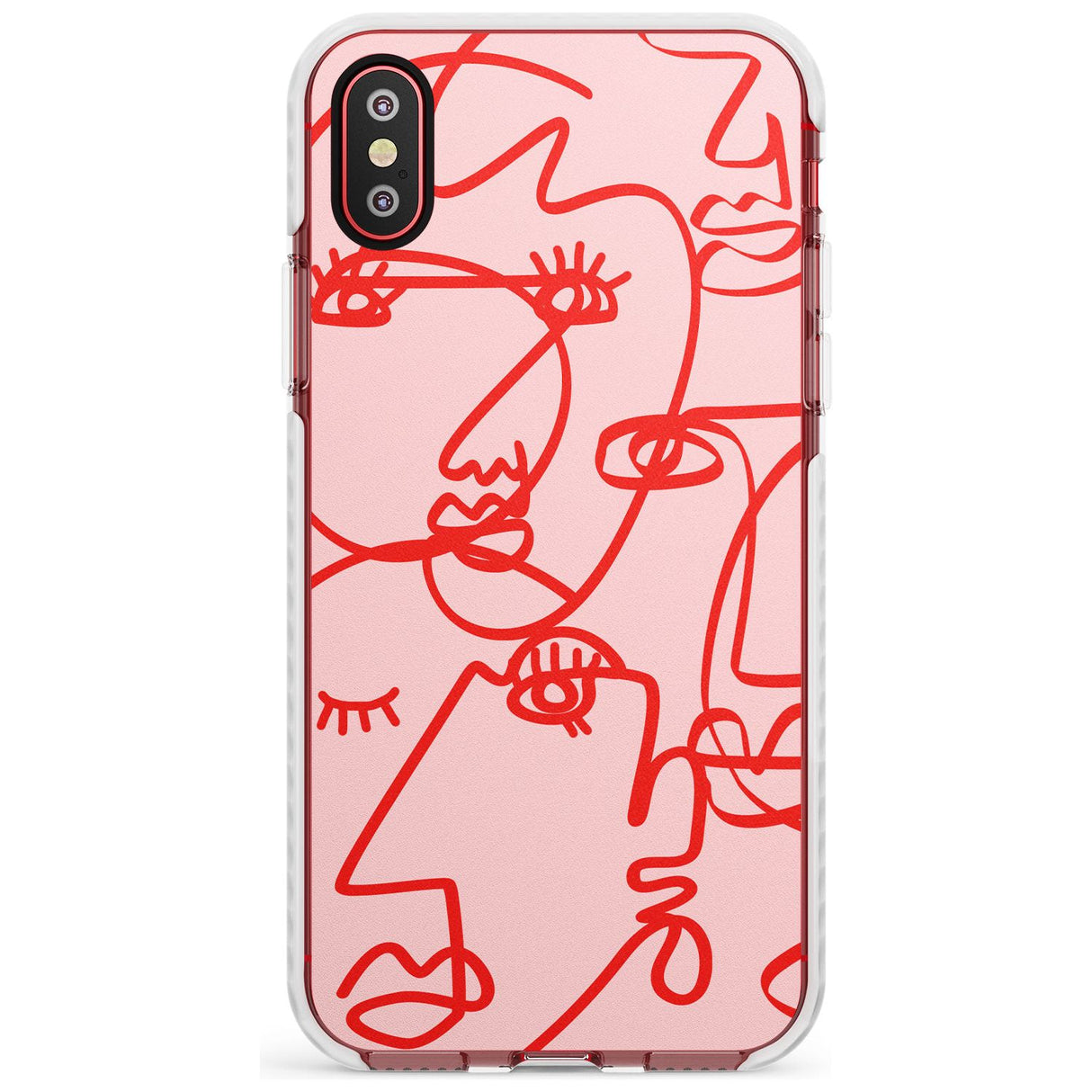 Continuous Line Faces: Red on Pink Slim TPU Phone Case Warehouse X XS Max XR