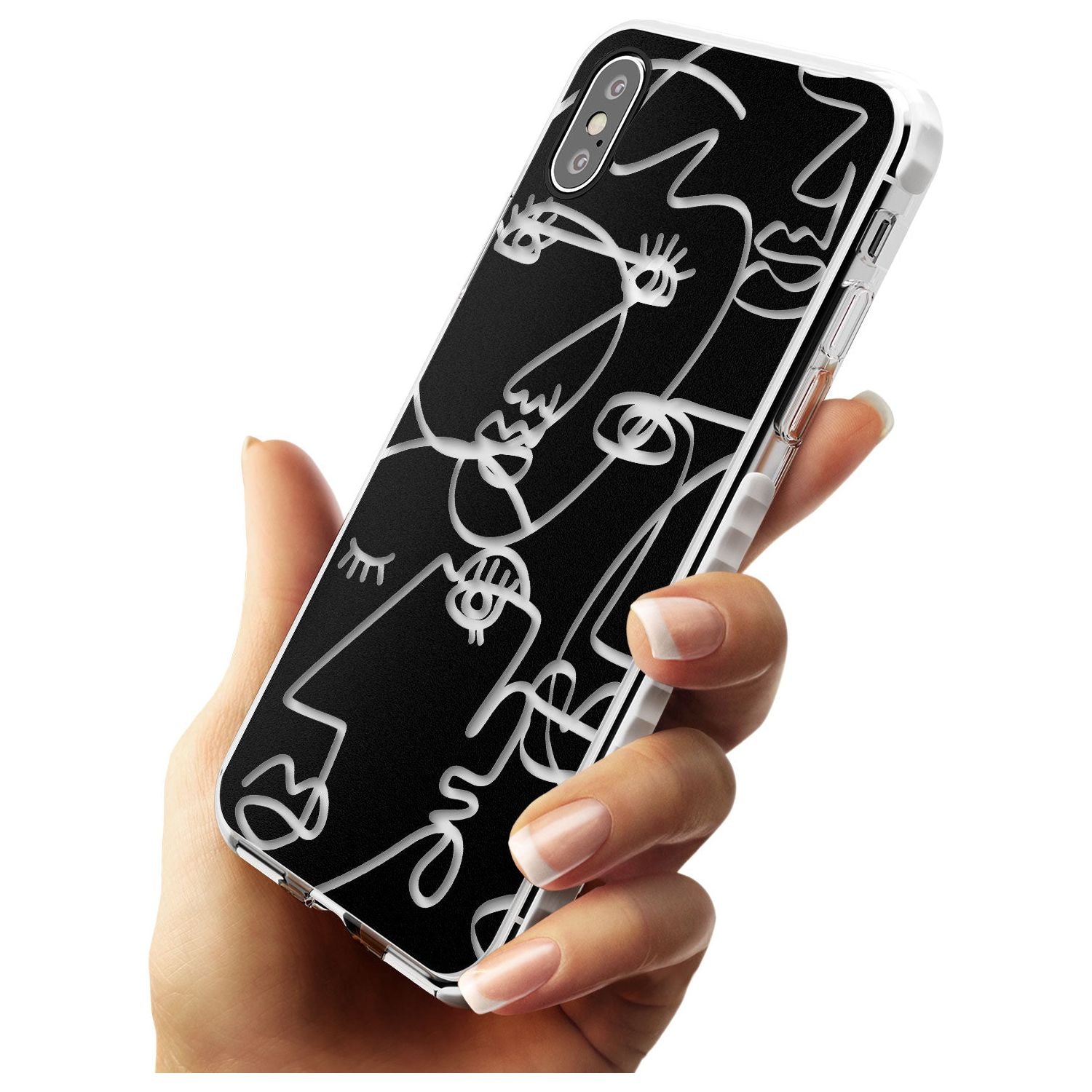 Continuous Line Faces: Clear on Black Slim TPU Phone Case Warehouse X XS Max XR