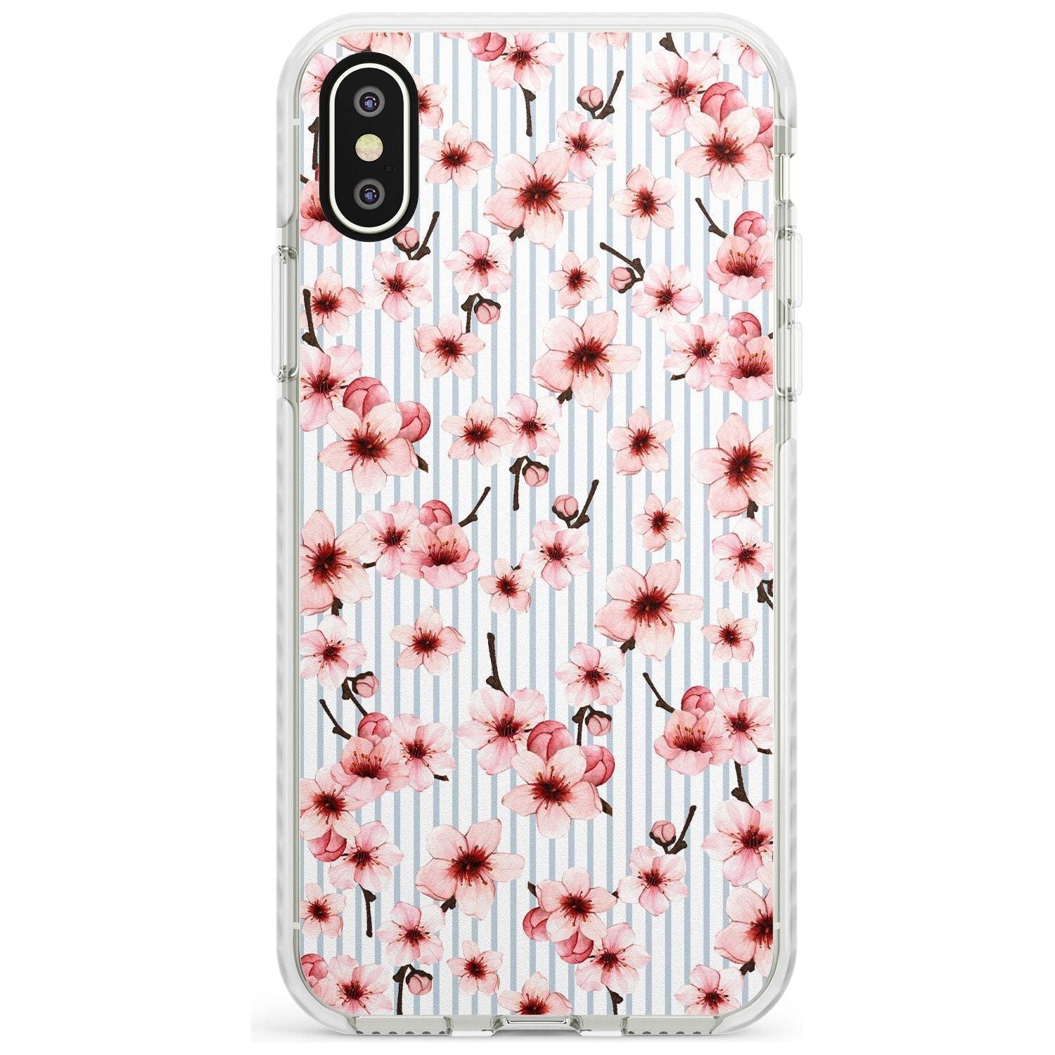 Cherry Blossoms on Blue Stripes Pattern Impact Phone Case for iPhone X XS Max XR