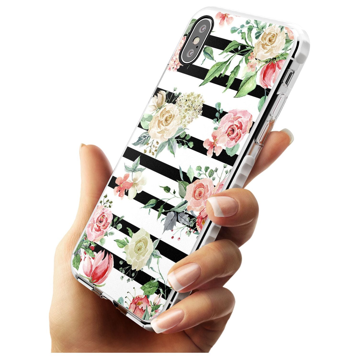 Bold Stripes & Flower Pattern Impact Phone Case for iPhone X XS Max XR
