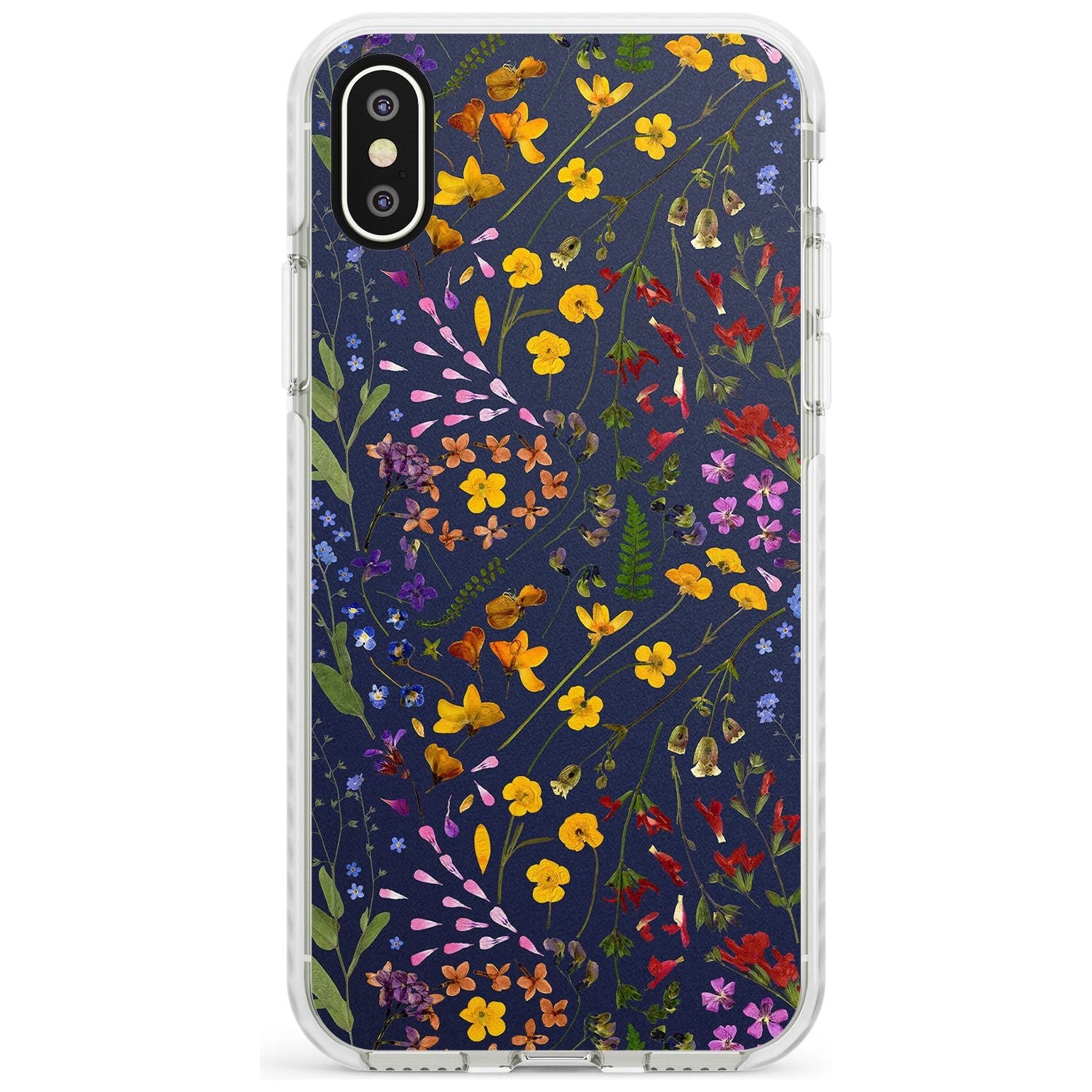 Wildflower & Leaves Cluster Design - Navy Impact Phone Case for iPhone X XS Max XR
