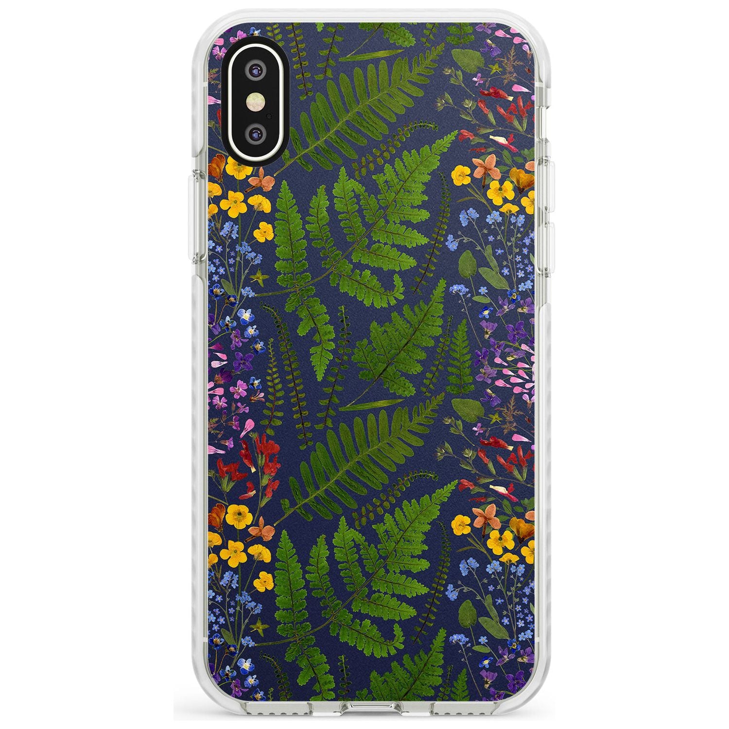 Busy Floral and Fern Design - Navy Impact Phone Case for iPhone X XS Max XR