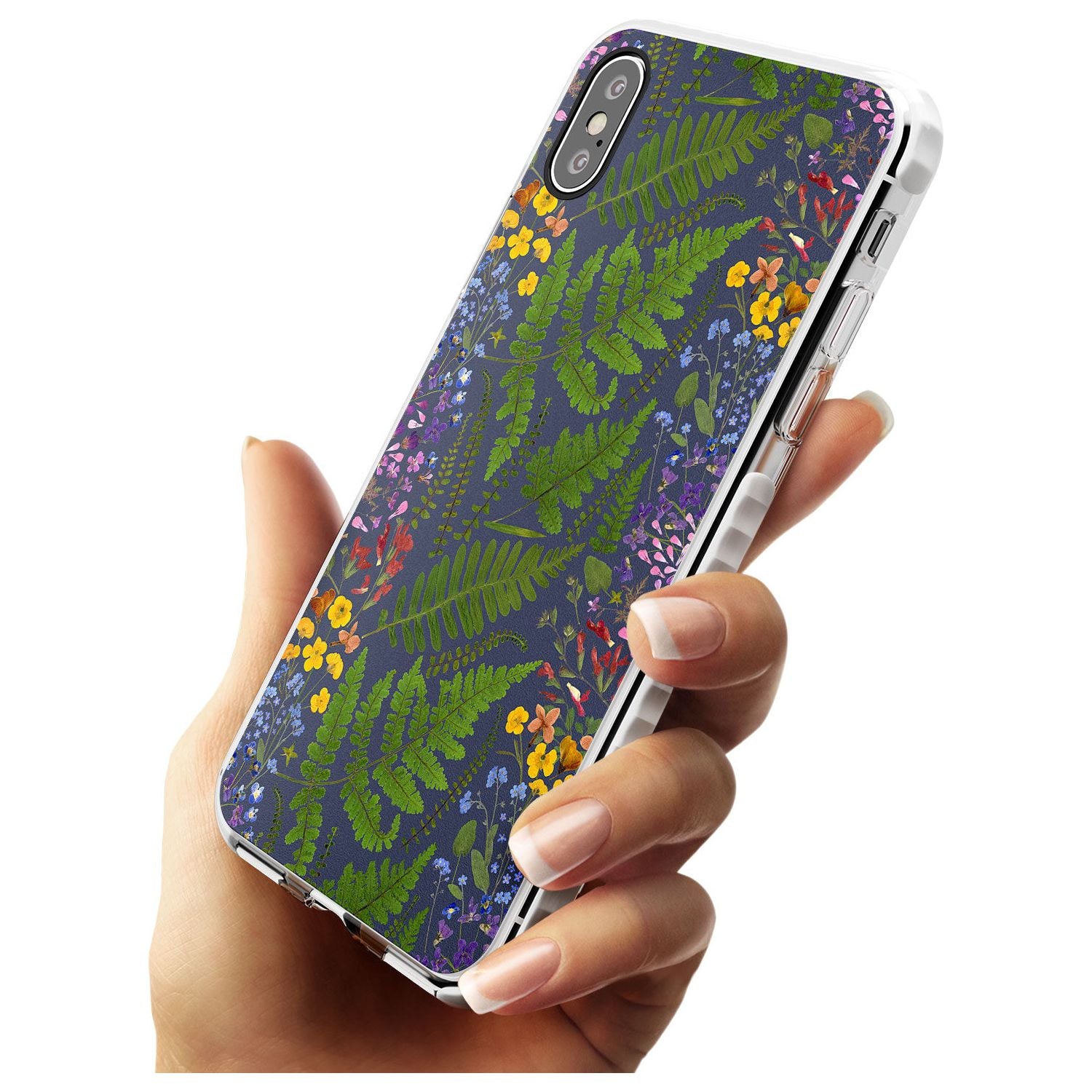 Busy Floral and Fern Design - Navy Impact Phone Case for iPhone X XS Max XR