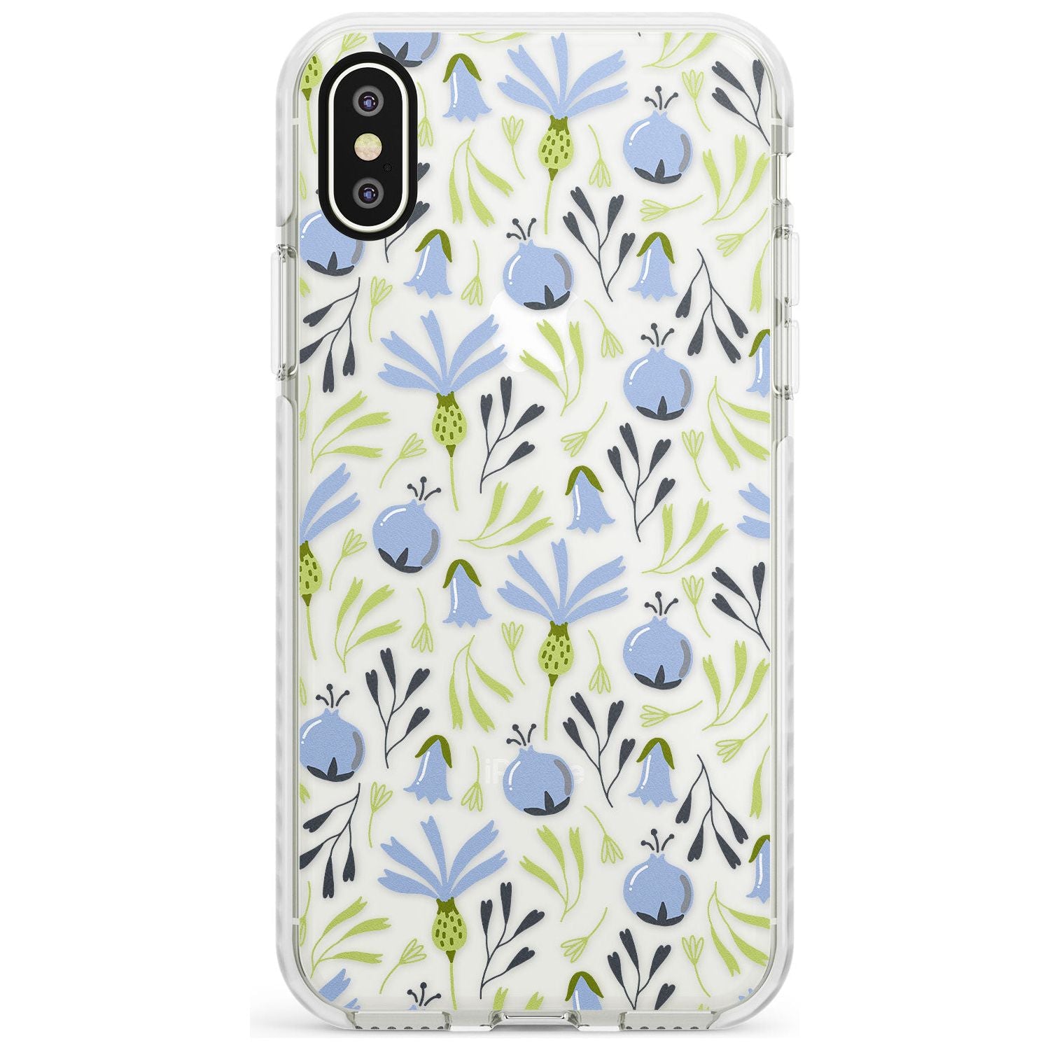 Blue Flora Transparent Floral Impact Phone Case for iPhone X XS Max XR