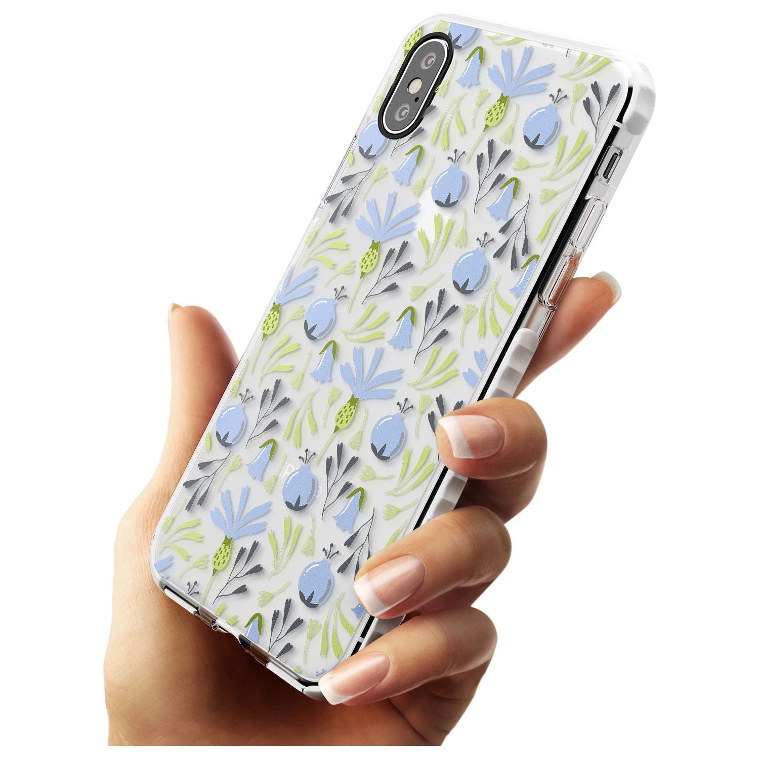 Blue Flora Transparent Floral Impact Phone Case for iPhone X XS Max XR