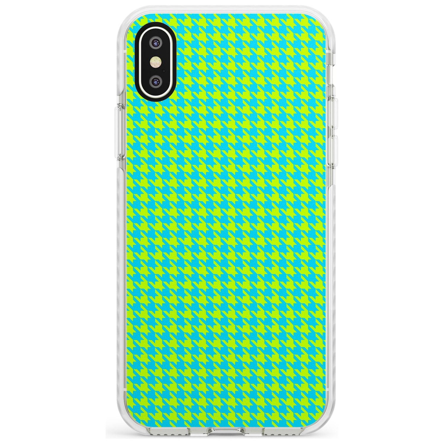 Neon Lime & Turquoise Houndstooth Pattern Impact Phone Case for iPhone X XS Max XR