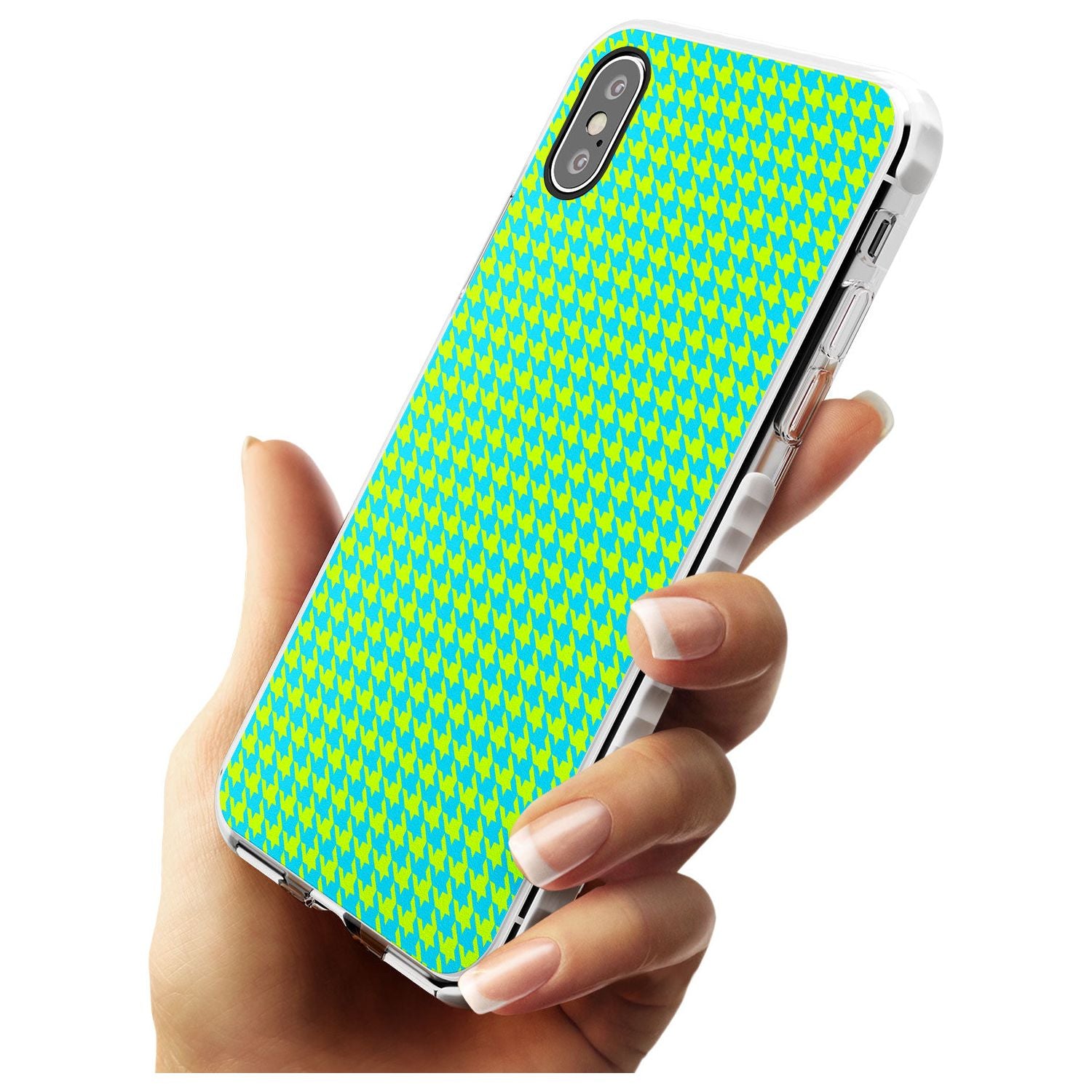 Neon Lime & Turquoise Houndstooth Pattern Impact Phone Case for iPhone X XS Max XR