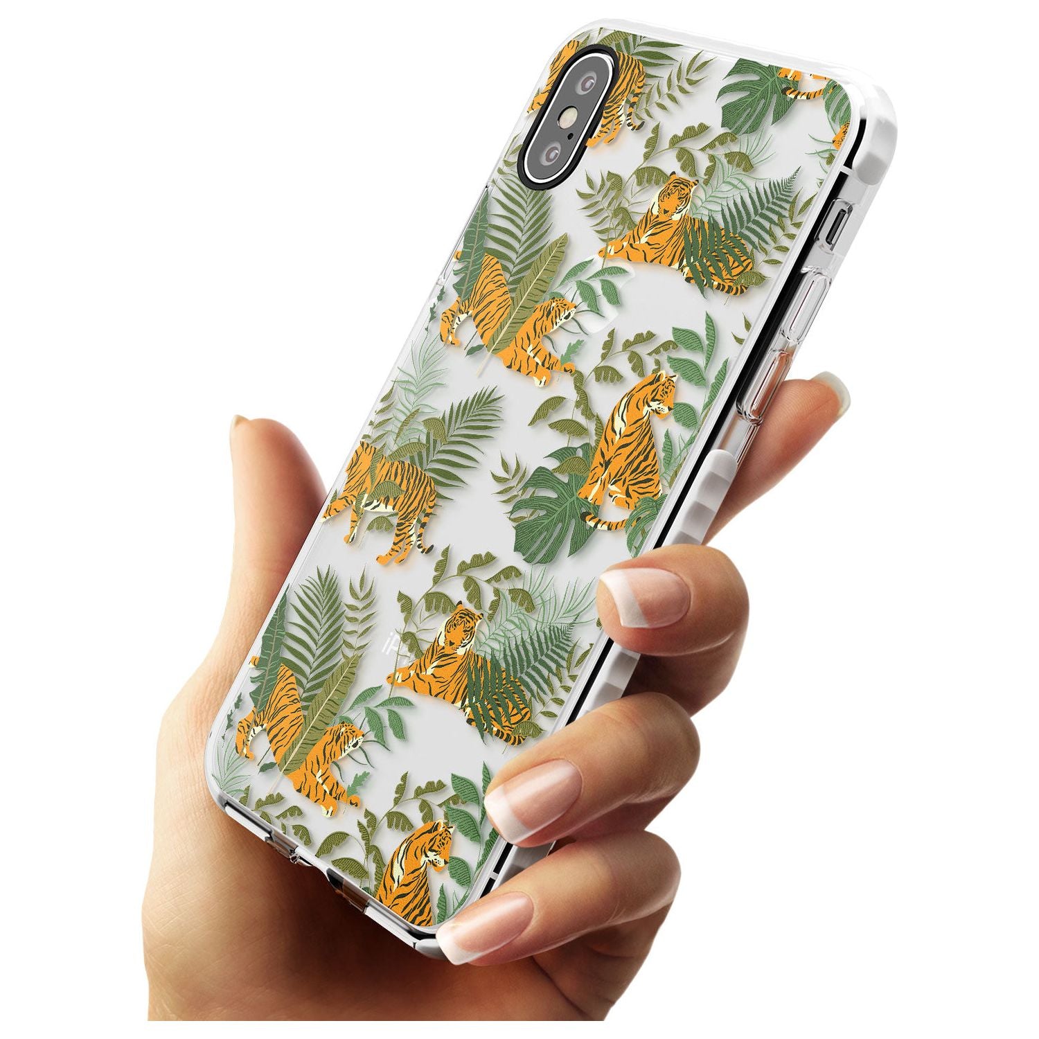 ClearTiger & Fern Jungle Cat Pattern Impact Phone Case for iPhone X XS Max XR