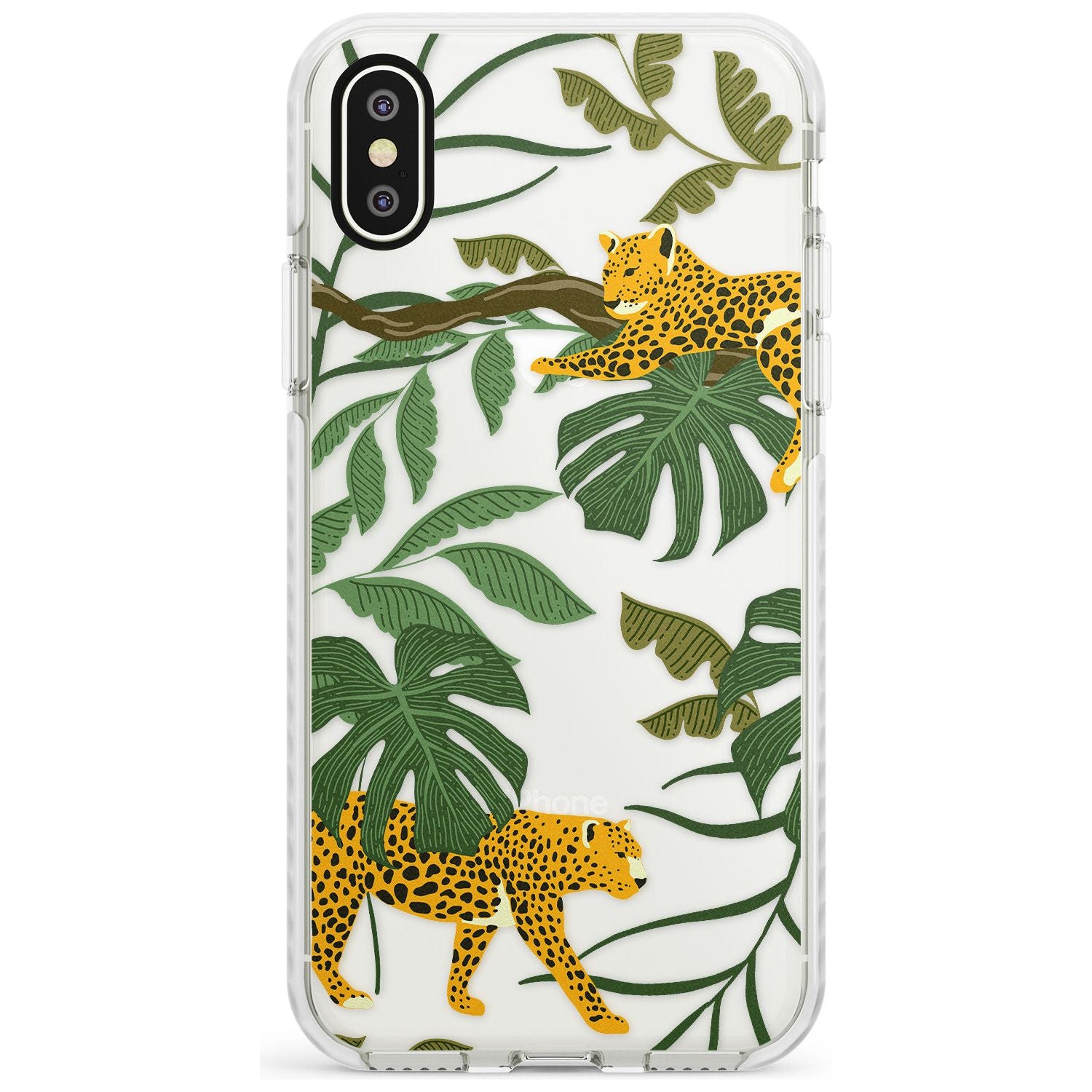 Two Jaguars & Foliage Jungle Cat Pattern Impact Phone Case for iPhone X XS Max XR