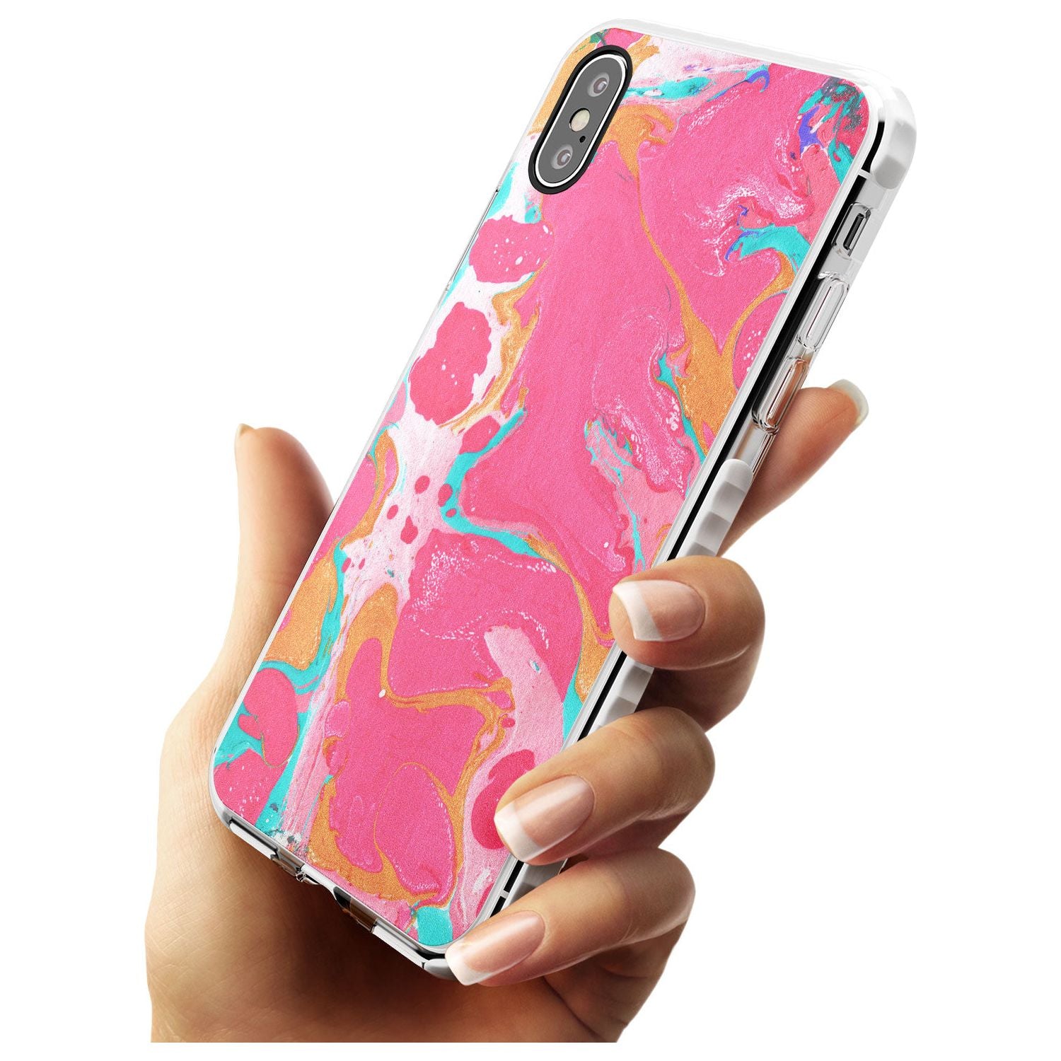 Pink, Orange & Turquoise Marbled Paper Pattern Impact Phone Case for iPhone X XS Max XR