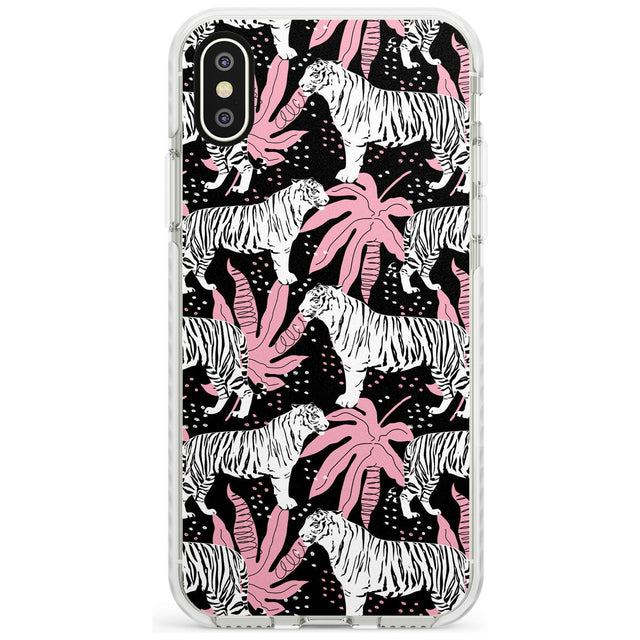 White Tigers on Black Pattern Impact Phone Case for iPhone X XS Max XR