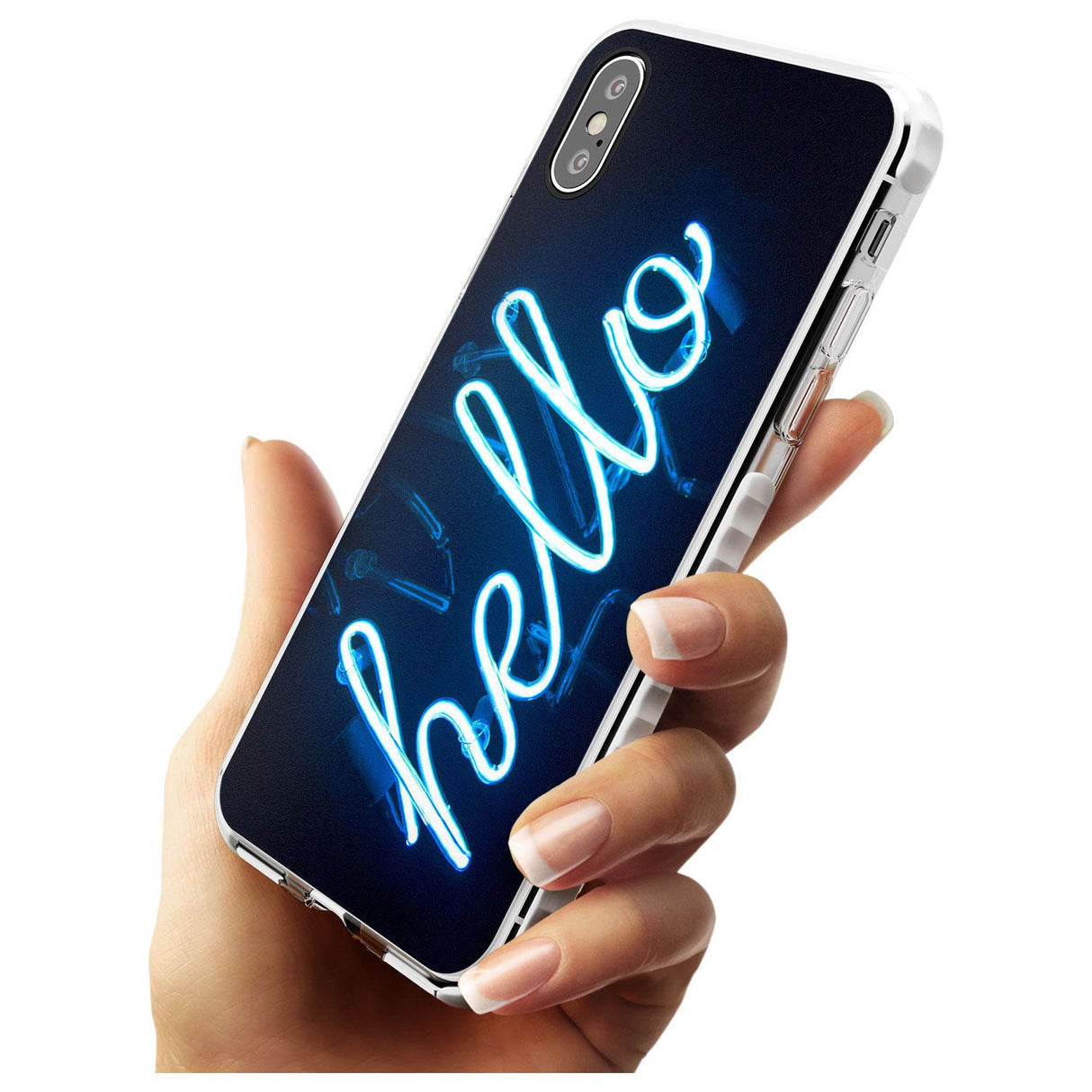 "Hello" Blue Cursive Neon Sign Impact Phone Case for iPhone X XS Max XR